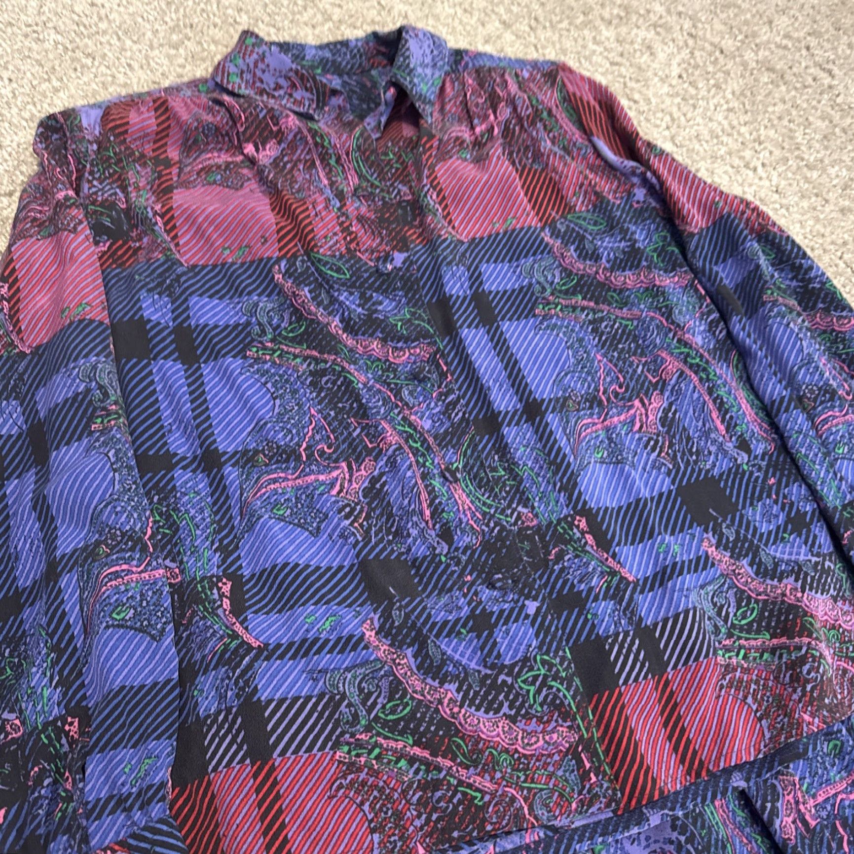 Vintage Vtg 60s Purple Pink Plaid Paisley Button Down Blouse Midi Skirt Homemade Set Size M / US 6-8 / IT 42-44 - 4 Thumbnail