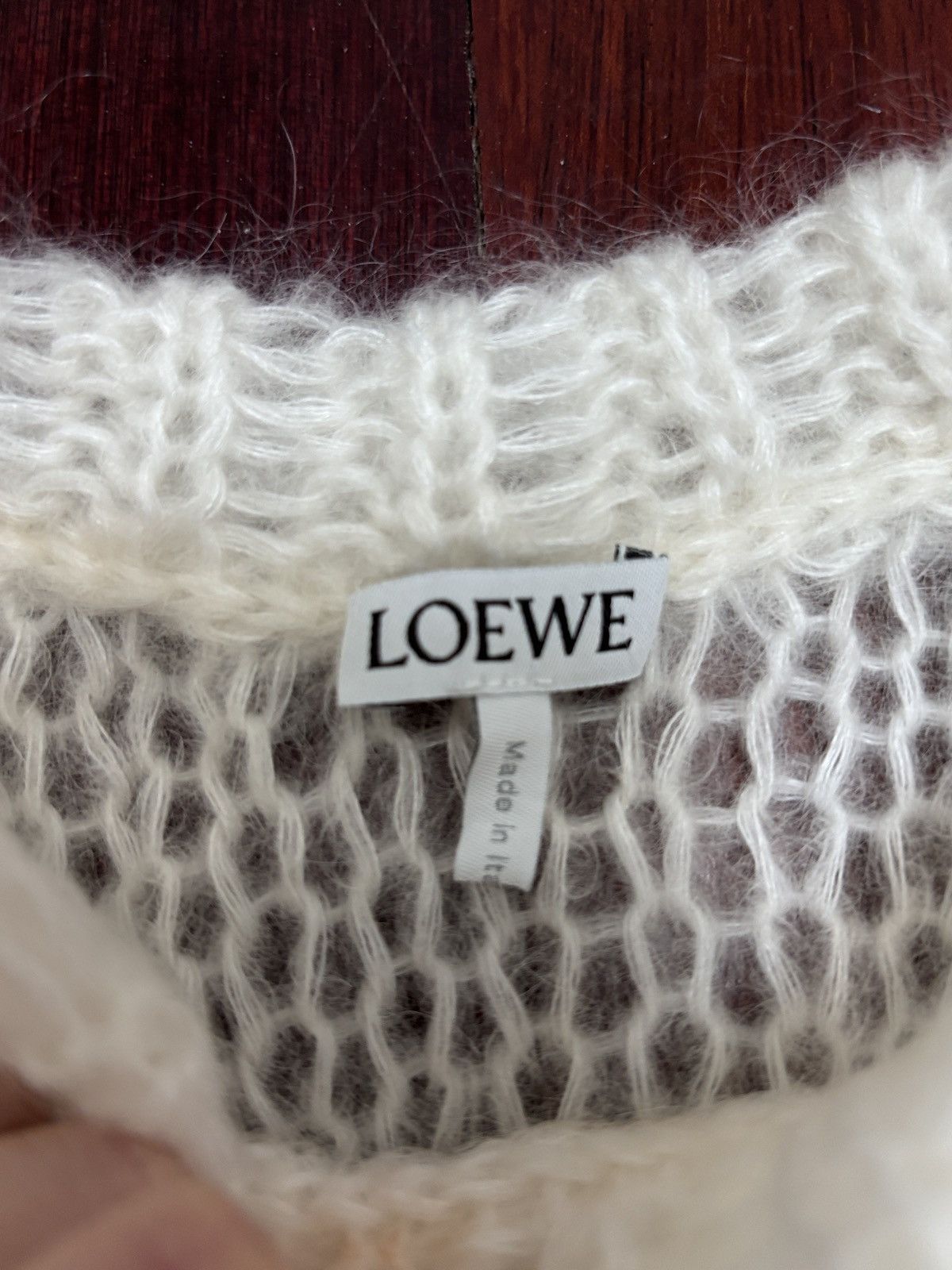 Loewe Loewe Sheer Mohair Knit Sweater Logo Cream Size XS / US 0-2 / IT 36-38 - 2 Thumbnail