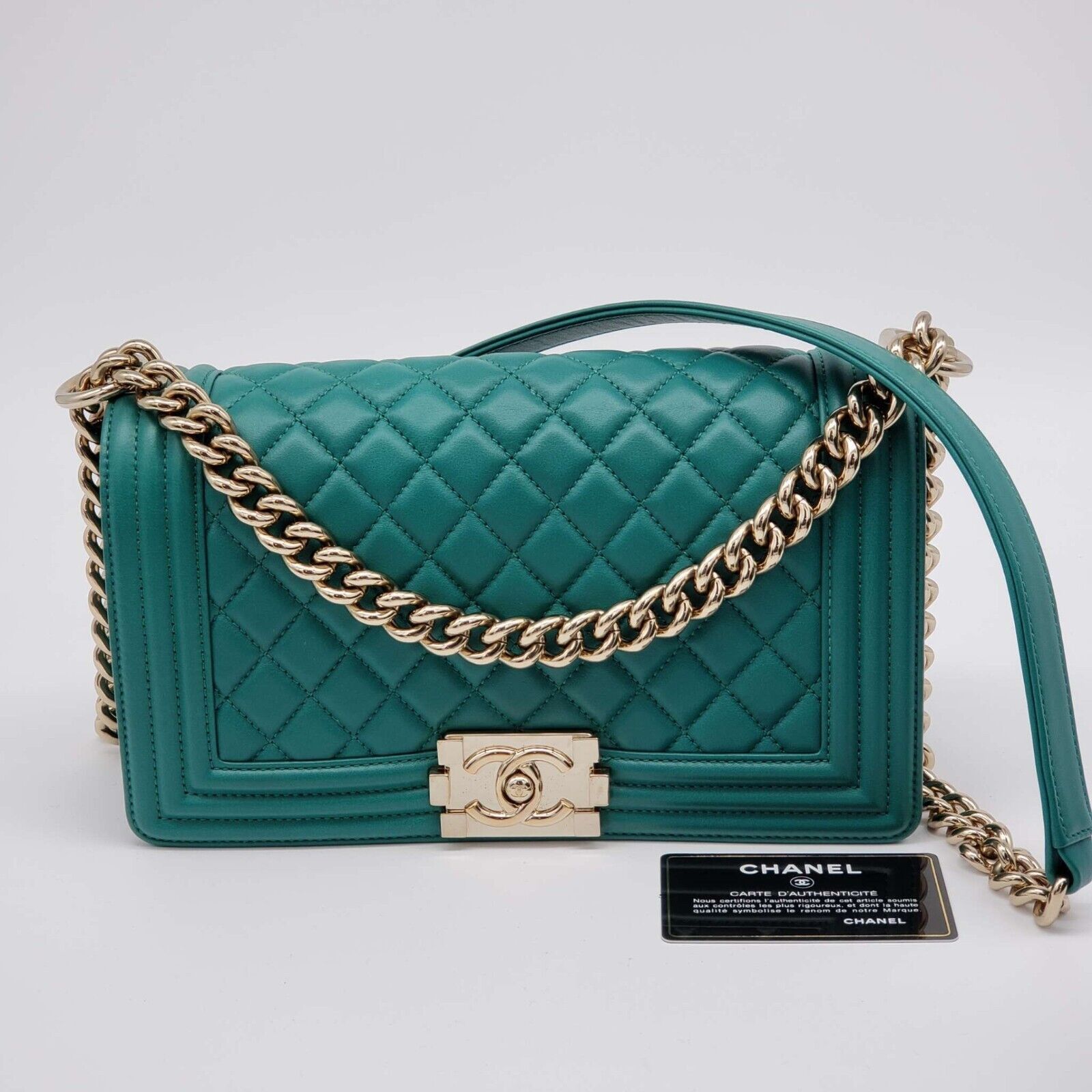 Chanel Authentic CHANEL Boy Green Leather Shoulder Bag 2650-080524 Size ONE SIZE - 1 Thumbnail
