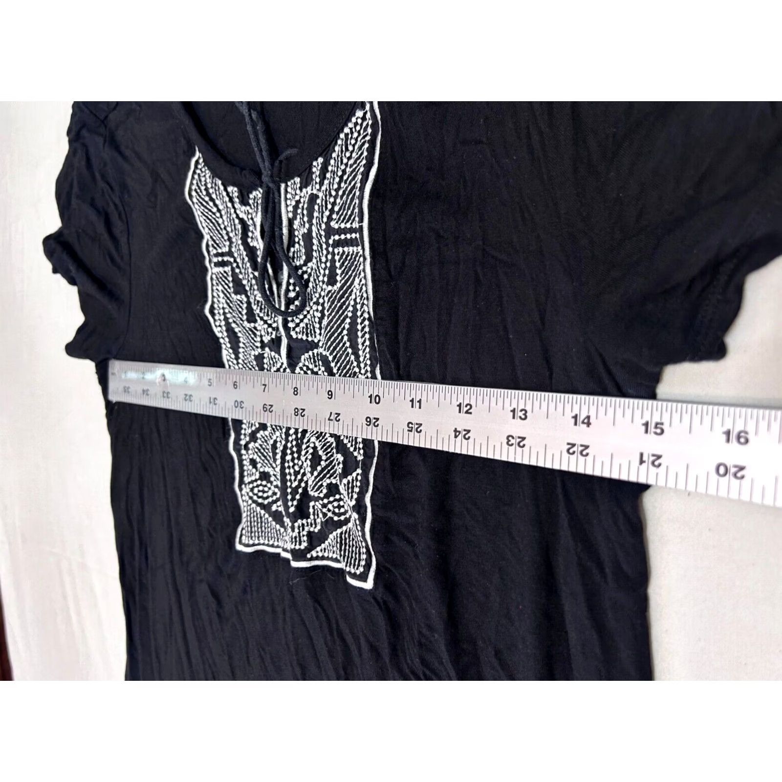 Vintage Democracy Womens Embroidered Tie-Neck Short Sleeve Blouse Top Medium Black Size M / US 6-8 / IT 42-44 - 7 Thumbnail