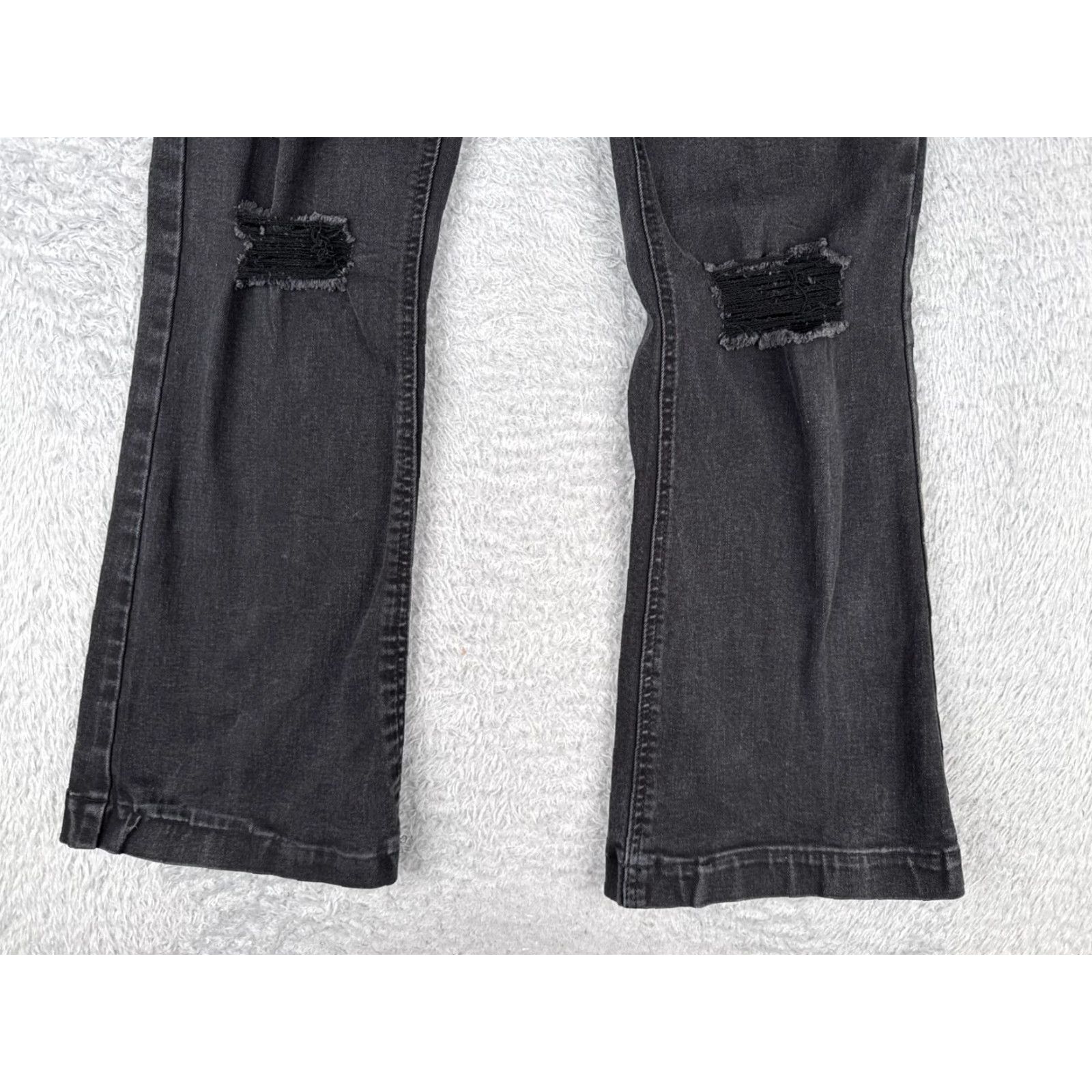 Vintage Wax Jeans Jeans Flared 27x27 Black Denim Juniors 9 High Rise Distressed Cotton Blend Pocket 5-Pocket Womens Mens Girls Size 30" / US 8 / IT 44 - 2 Thumbnail