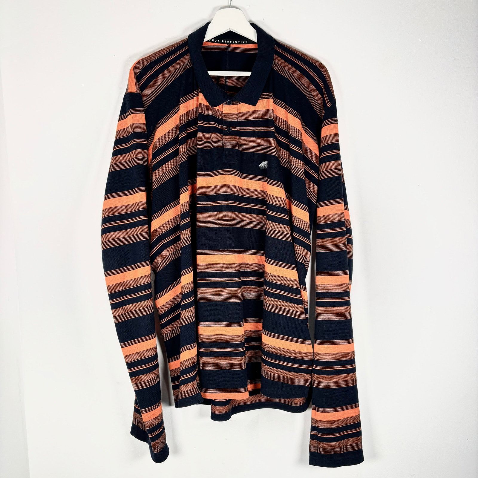 Martine Rose Martine Rose Orange/Navy Striped Logo Long-Sleeve Polo Shirt Size US L / EU 52-54 / 3 - 1 Thumbnail