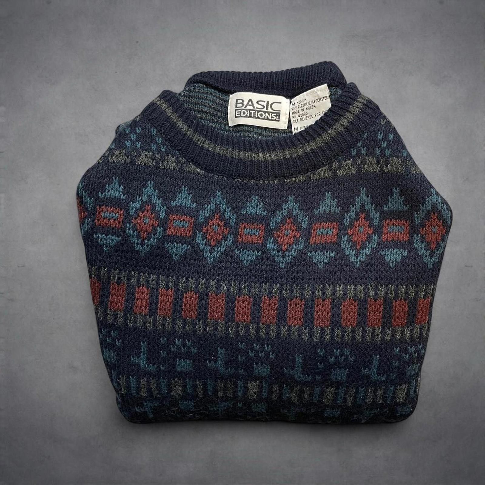 Basic Editions Vintage Basic Editions Knit Sweater Medium Geometric 90s Size US M / EU 48-50 / 2 - 5 Thumbnail