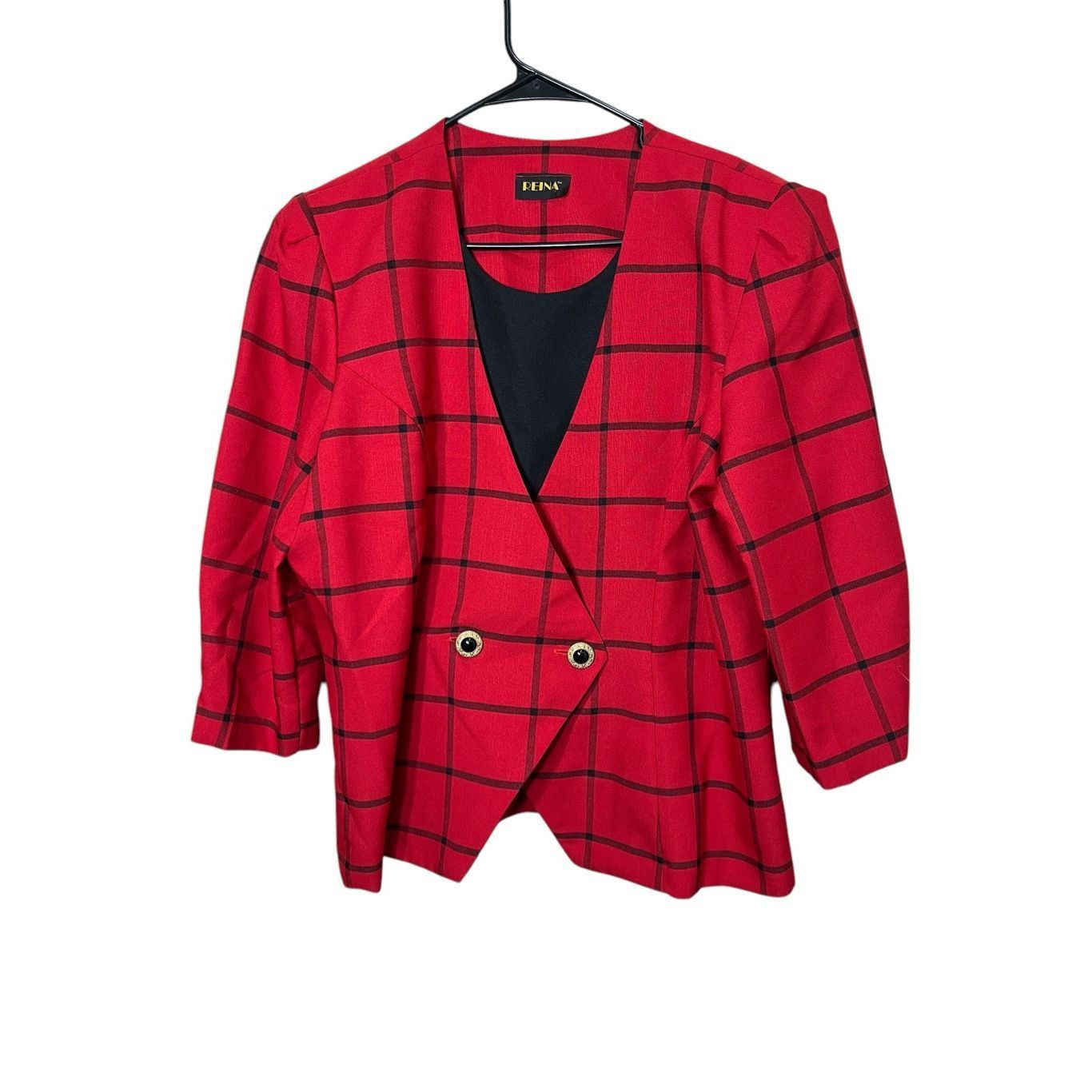 Other Vintage Reina Red Black Window Pane Plaid Blazer Size L/XL Size L / US 10 / IT 46 - 1 Thumbnail
