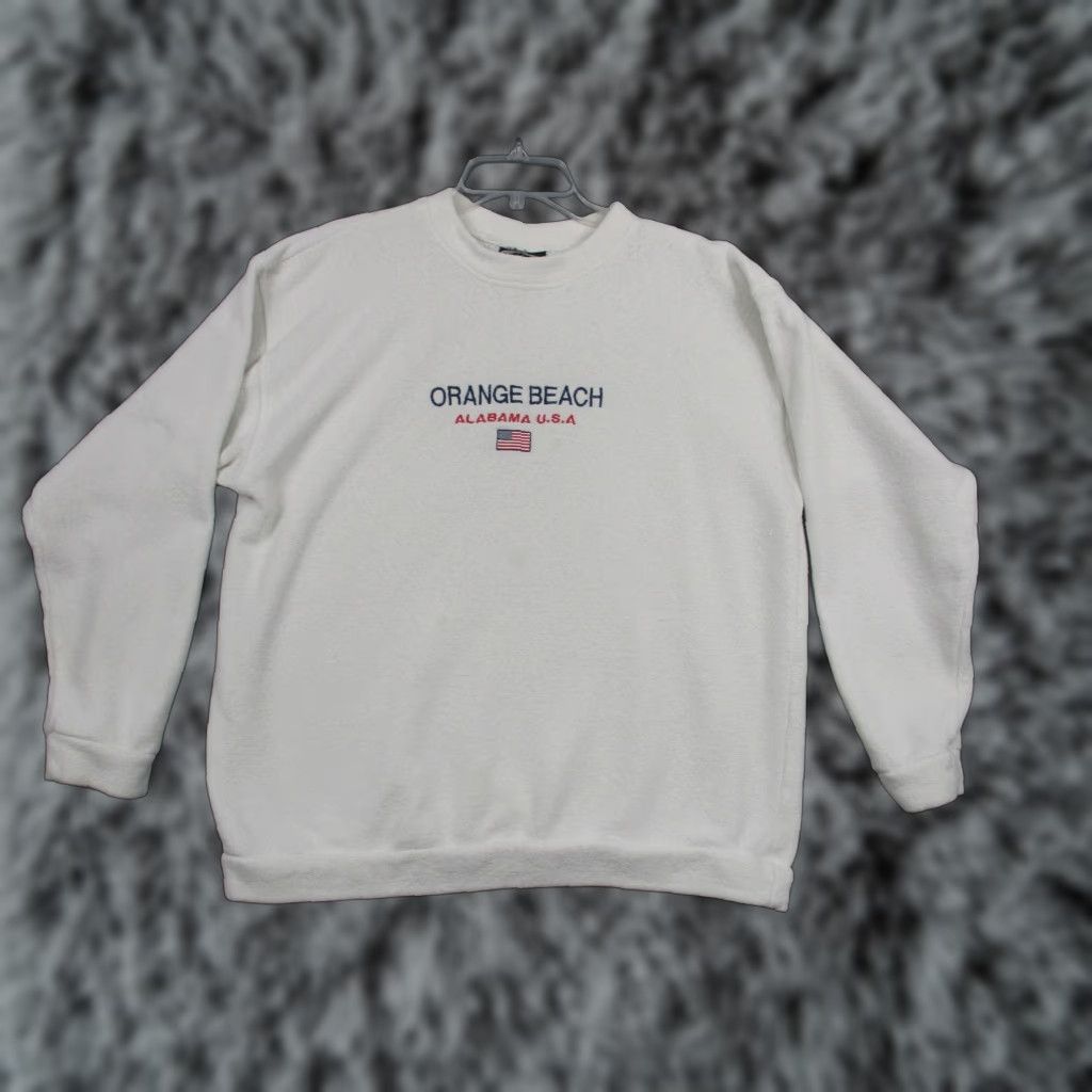 Vintage VINTAGE Exist Sweatshirt Mens XL White Embroidered USA Made Beach Alabama ORANGE CREWNECK USA Embroidered Flag Size US XL / EU 56 / 4 - 1 Thumbnail
