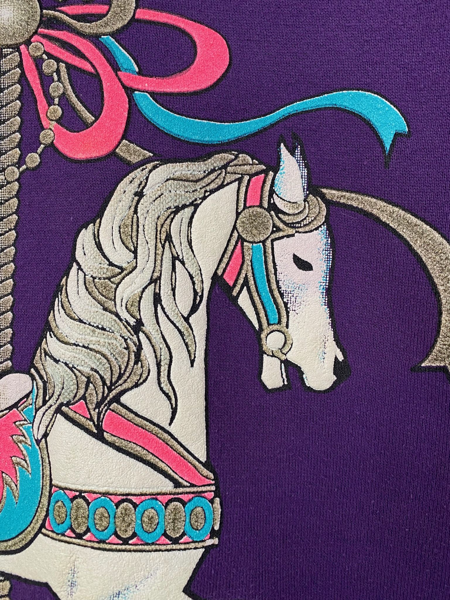 Jerzees 80’s Carousel Horse Purple Sweatshirt Womens Sz Large Size L / US 10 / IT 46 - 2 Thumbnail