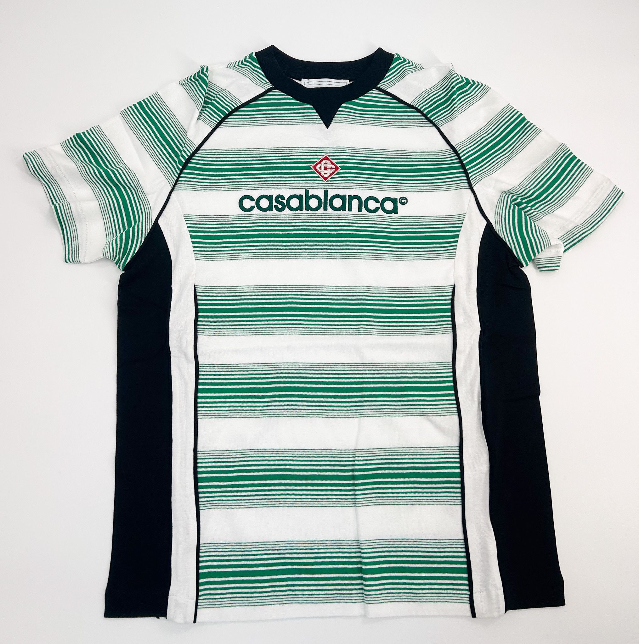 Casablanca Casablanca Yarn Dyed Green Logo Stripe Paneled T-Shirt Size US XL / EU 56 / 4 - 1 Thumbnail