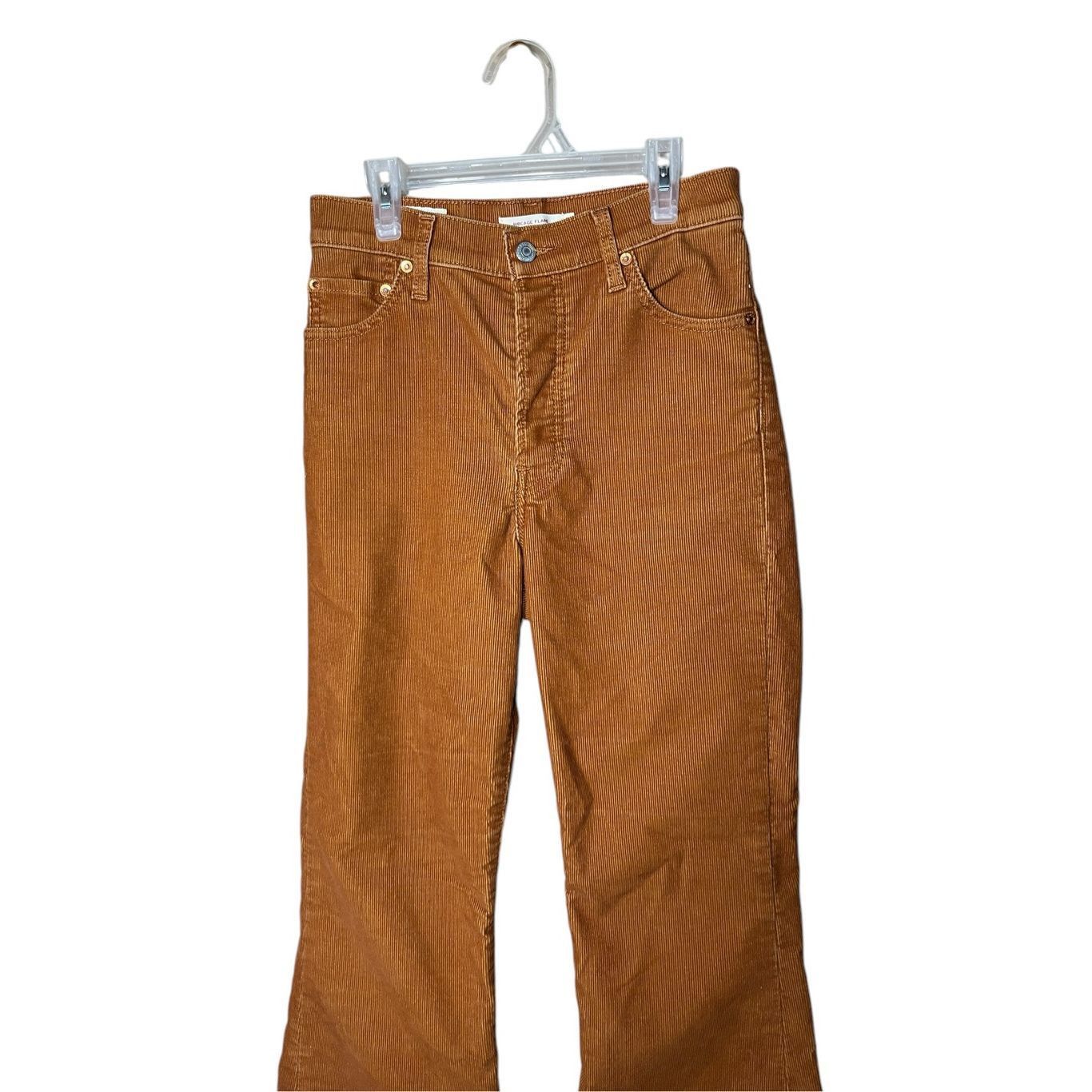Levi's Levis Ribcage Flare Button Fly Brown Corduroy Pants Boho 70s Size 26" / US 2 / IT 38 - 2 Thumbnail