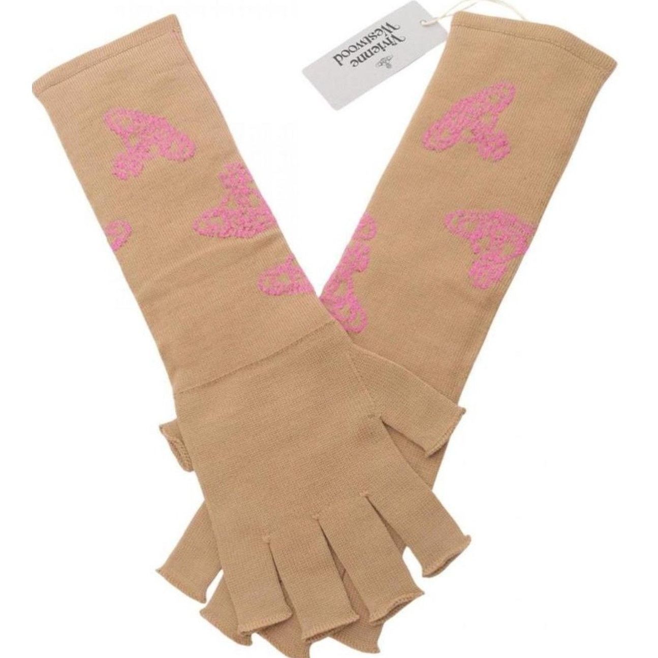 Vivienne Westwood RARE Vivienne Westwood Glam Tan Pink Fingerless Gloves L XL Size ONE SIZE - 1 Thumbnail