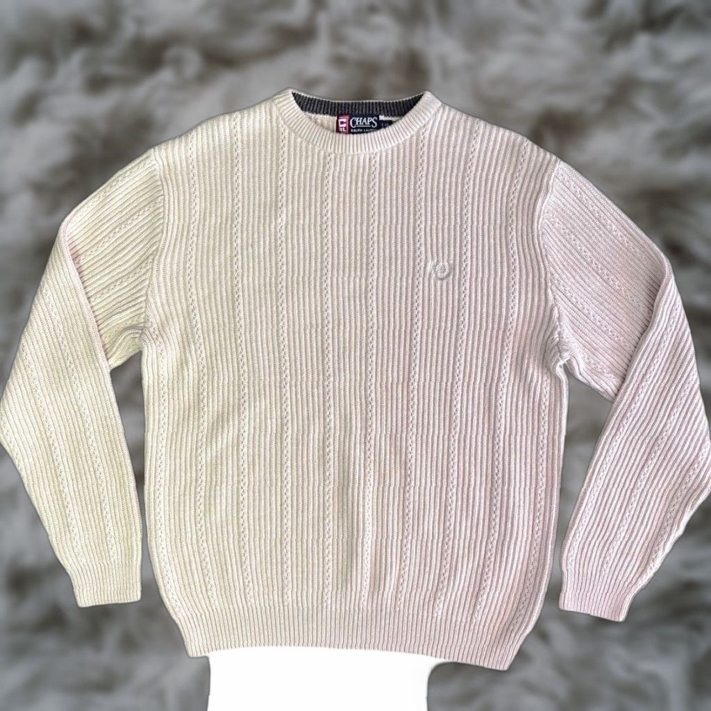 Ralph Lauren VINTAGE Chaps Ralph Lauren Sweater Cable Knit Crew Neck Unisex Adults L Cream 90s Fisherman Chunky Knit Cotton Size US L / EU 52-54 / 3 - 1 Thumbnail
