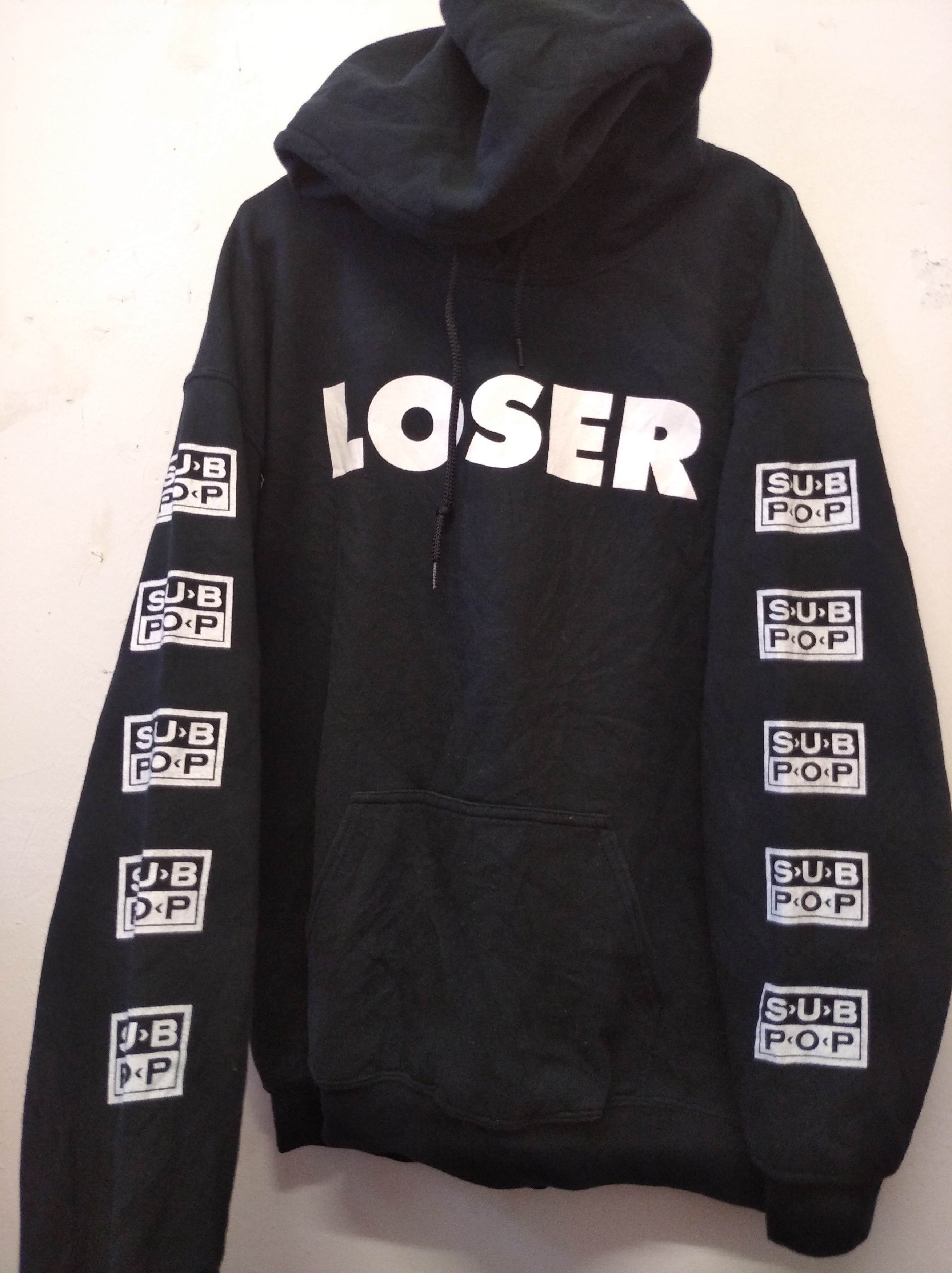 image of Band Tees x Nirvana Vintage Sub Pop Loser Hoodie Sweatshirt Nirvana Pearl Jam in Black (Size Large)