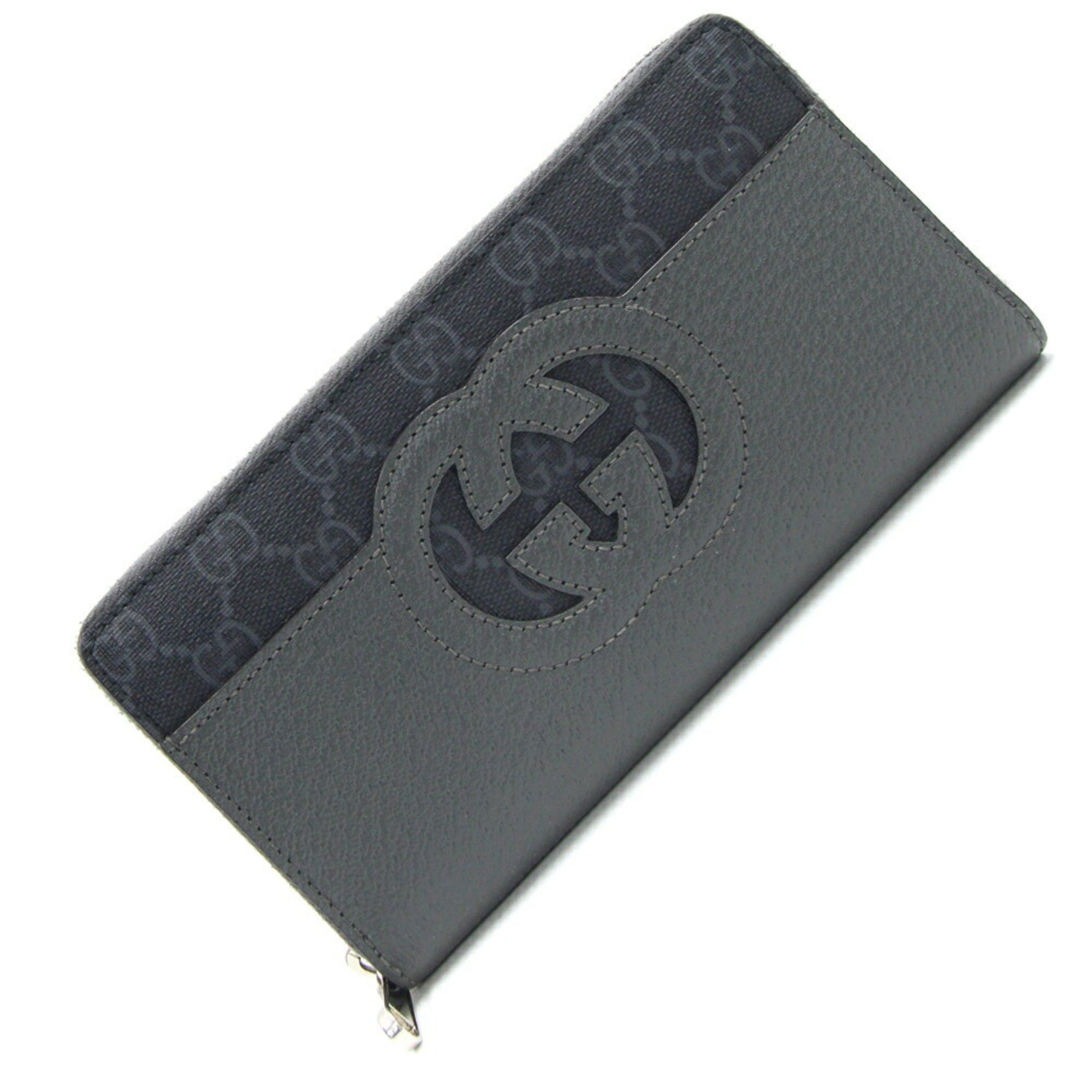 Gucci Gucci Round Long Wallet Cutout Interlocking G Zip Around 701423 Dark Gray Black Leather PVC GG Men's GUCCI Size ONE SIZE - 1 Thumbnail