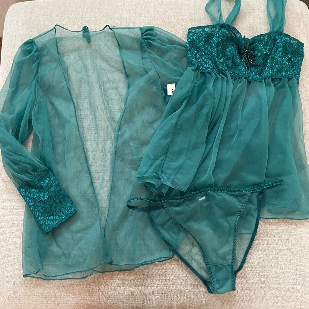 Other NWT 3pc Green Lingerie Set Teddy Panties Shirt Length Sheer Size ONE SIZE - 1 Thumbnail