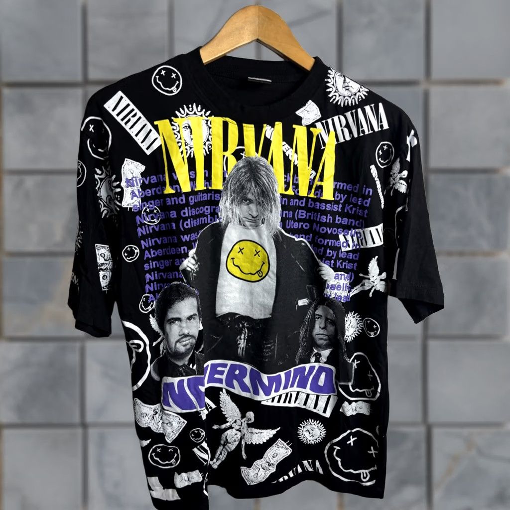 Vintage Nirvana Shirt Mens Large Black All Over Nevermind Graphic Tee Queen T-Shirt Size US L / EU 52-54 / 3 - 1 Thumbnail