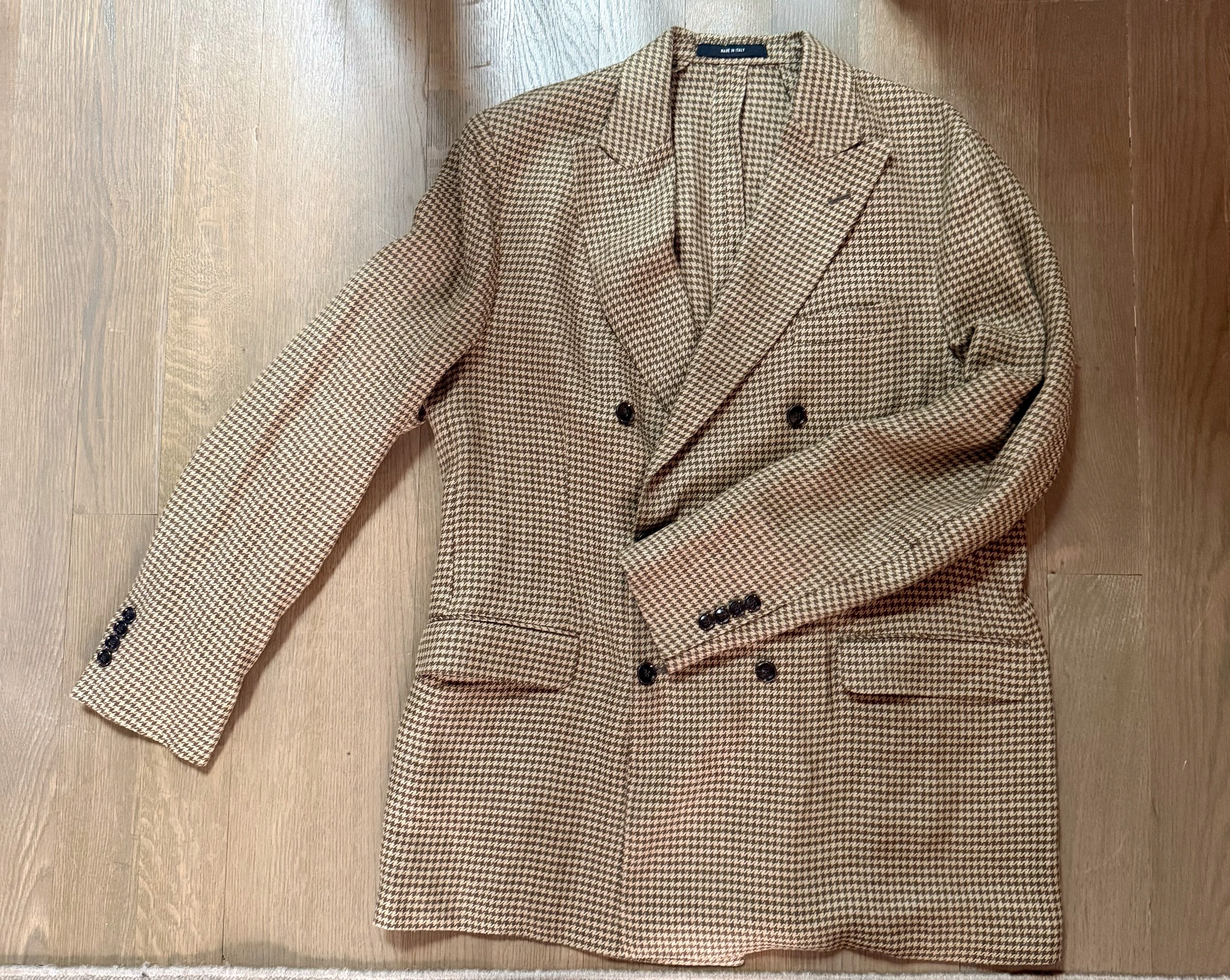 Todd Snyder Todd Snyder Tan Houndstooth Double-Breasted Sport Coat 44R Size 44R - 1 Thumbnail