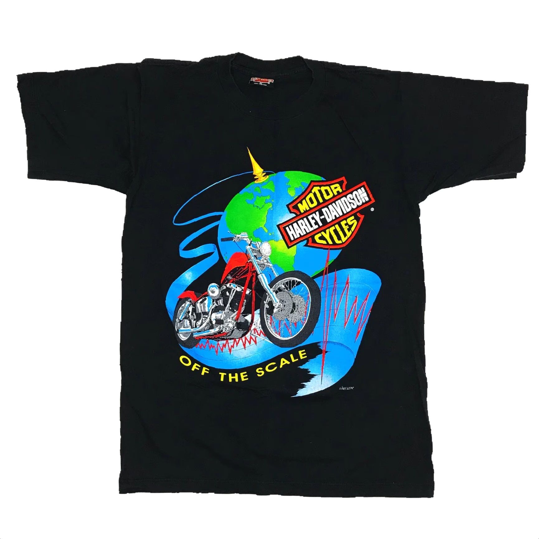 Harley Davidson VINTAGE Harley Davidson Off The Scale T Shirt Mens M Black Cotton Crew Neck Short Sleeve Graphic Tee 80s 90s USA Fun Wear Size US M / EU 48-50 / 2 - 2 Thumbnail