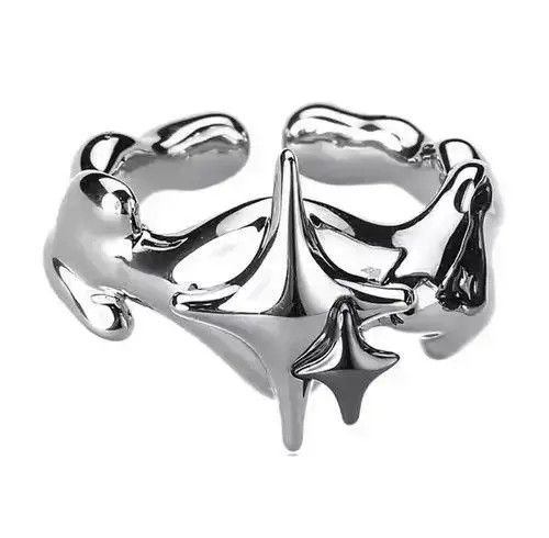 Handmade Abstract Star Ring Silver Slime Modern Punk Art Psychedelic Size ONE SIZE - 5 Thumbnail