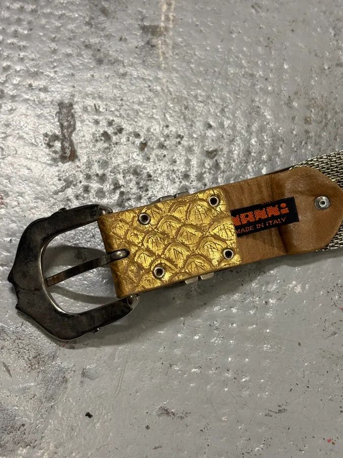 Vintage Nanni Gold Yellow Leather Python Effect Studded Belt Size ONE SIZE - 6 Thumbnail
