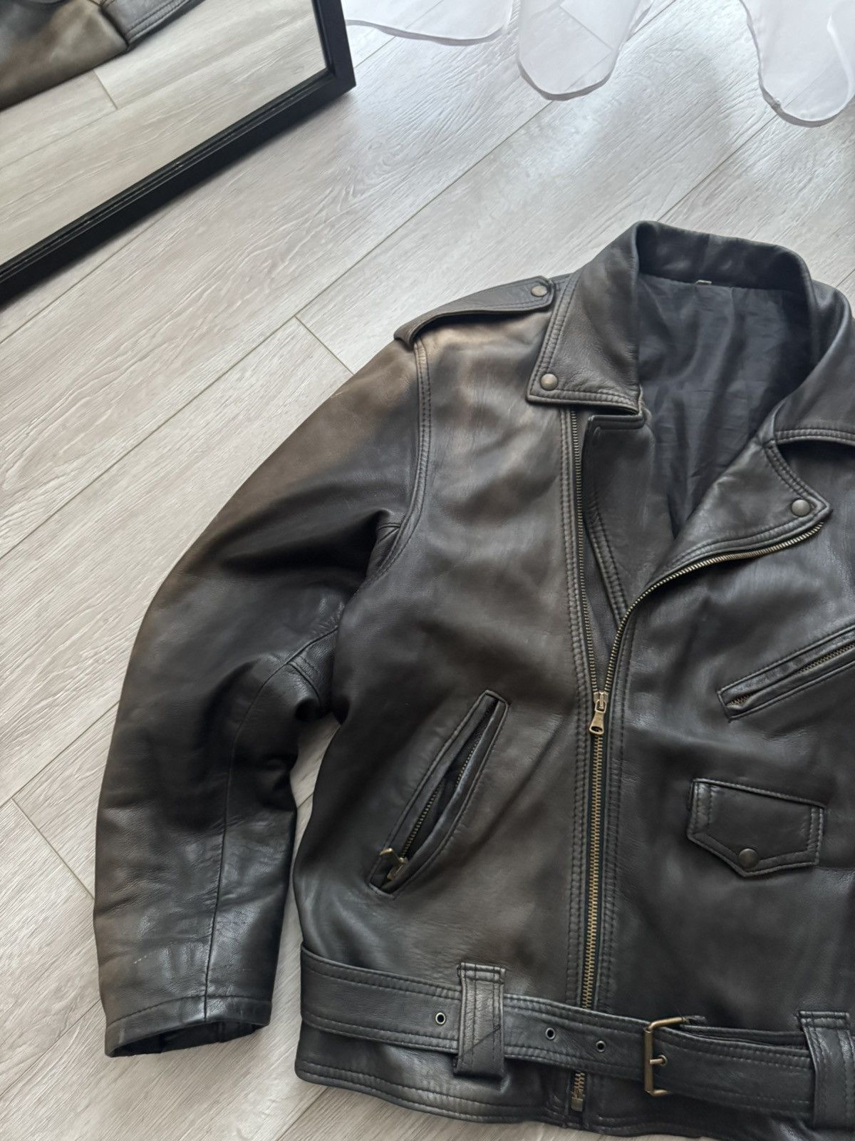 Japanese Brand Vintage Japan Black Sunfaded Biker Perfecto Leather Jacket Size US M / EU 48-50 / 2 - 2 Thumbnail