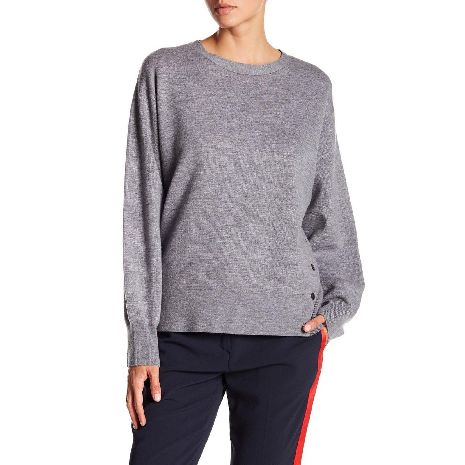 image of Rag Bone Rag & Bone Long Sleeve Side-Button Merino Wool Sweater in Grey, Women's (Size XS)