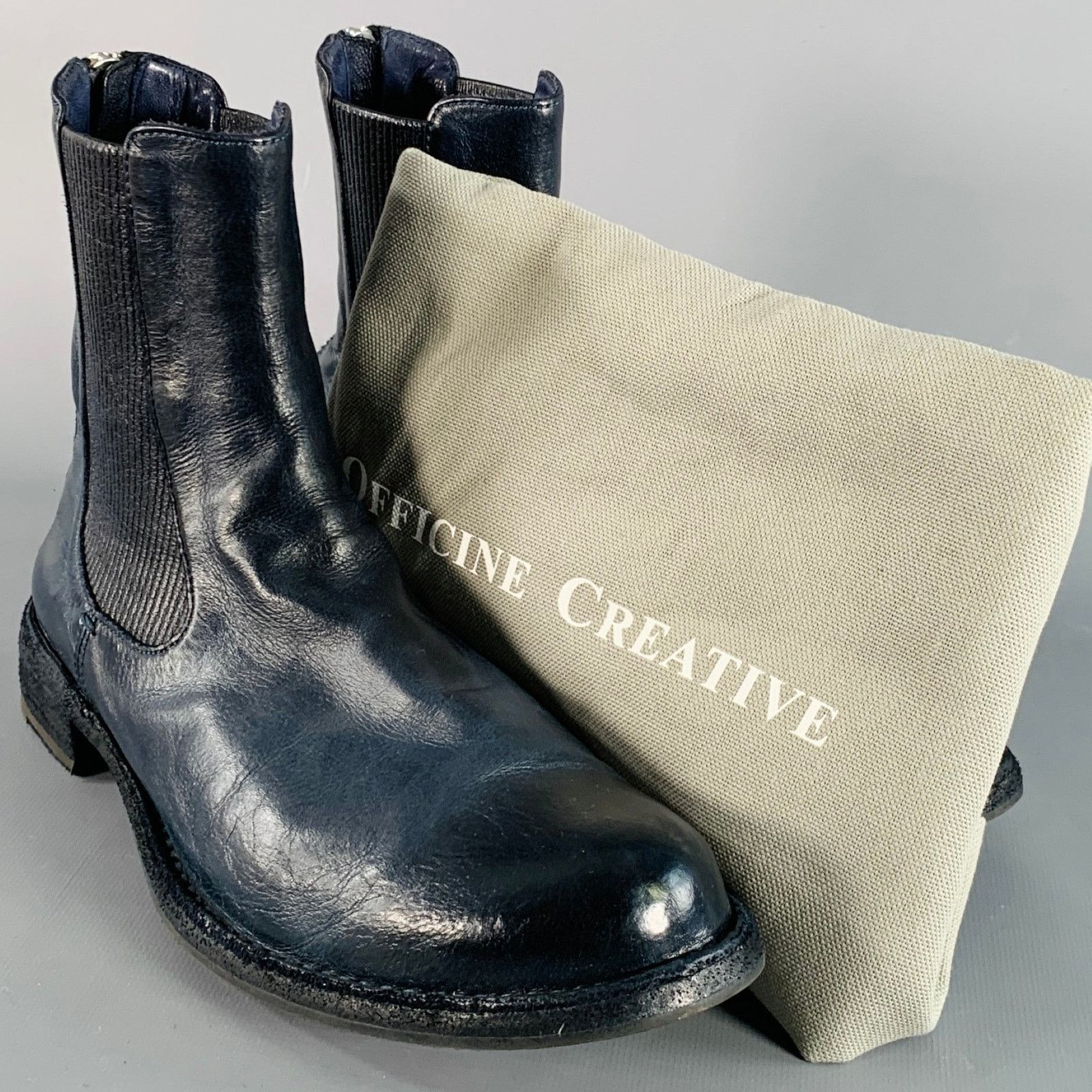 OFFICINE CREATIVE 7 Navy Antique Leather Ankle Chelsea Boots