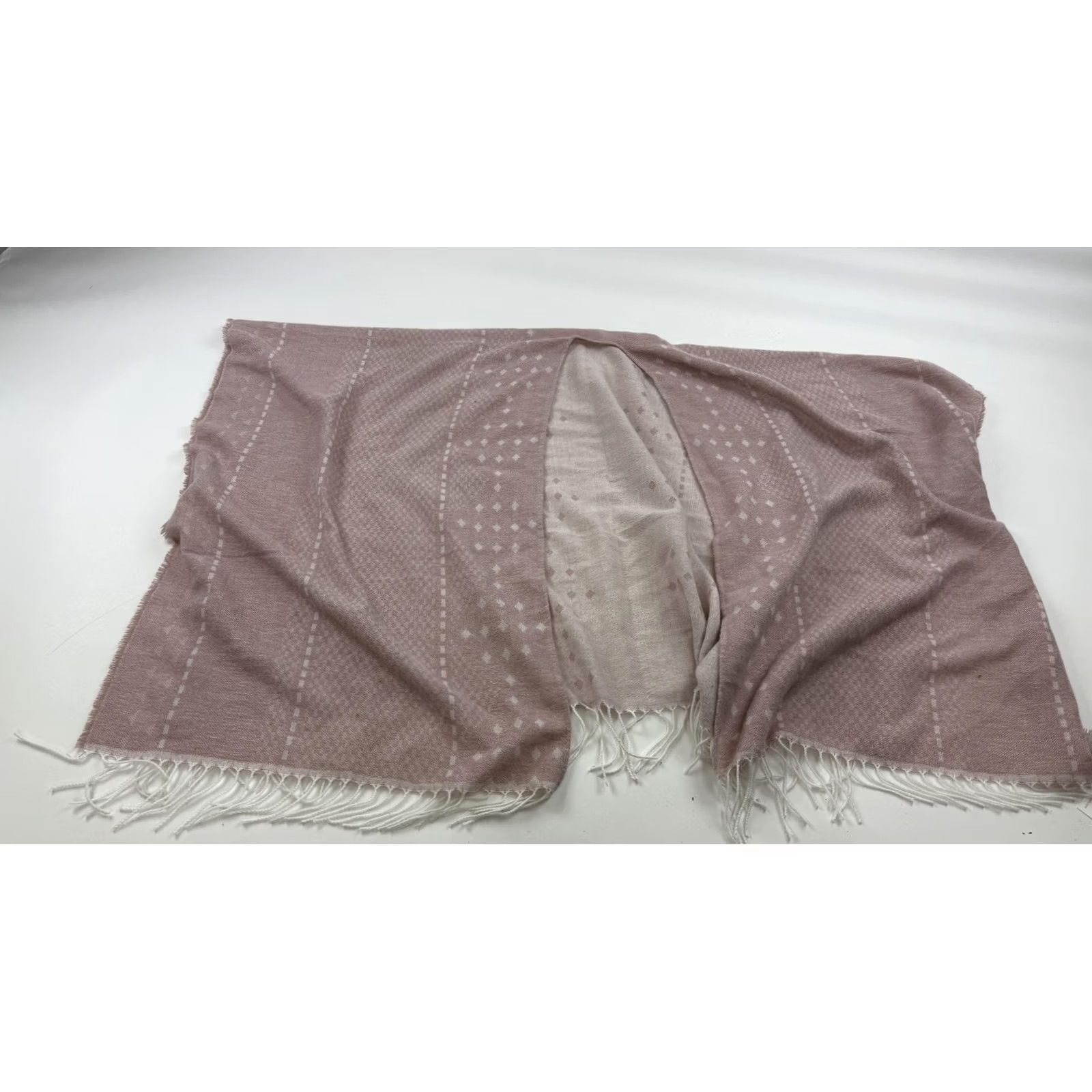 Pinko Gentle Fawn Poncho Ruana Wrap Womens XS/S Pink Ivory Fringe Open Front Geometric Size ONE SIZE - 3 Thumbnail