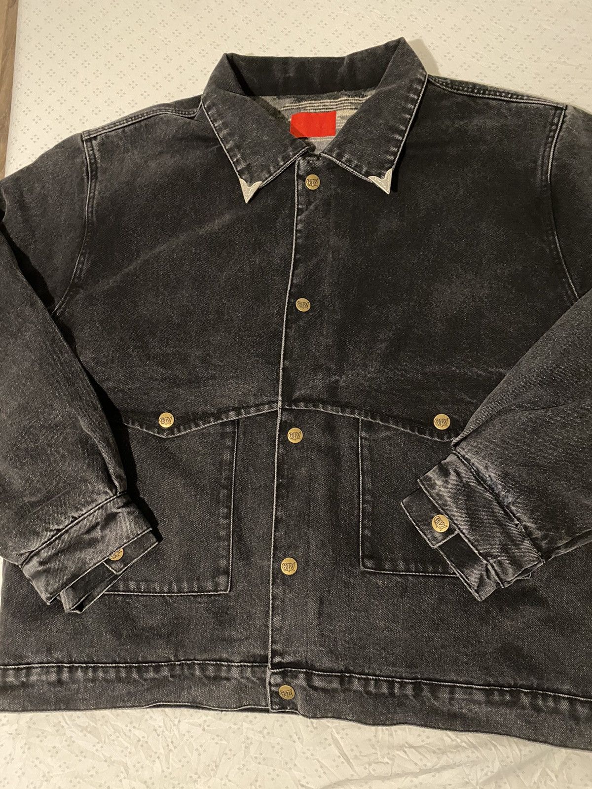 image of Fugazi Western Snap Denim Jacket Washed Black Xl, Men's