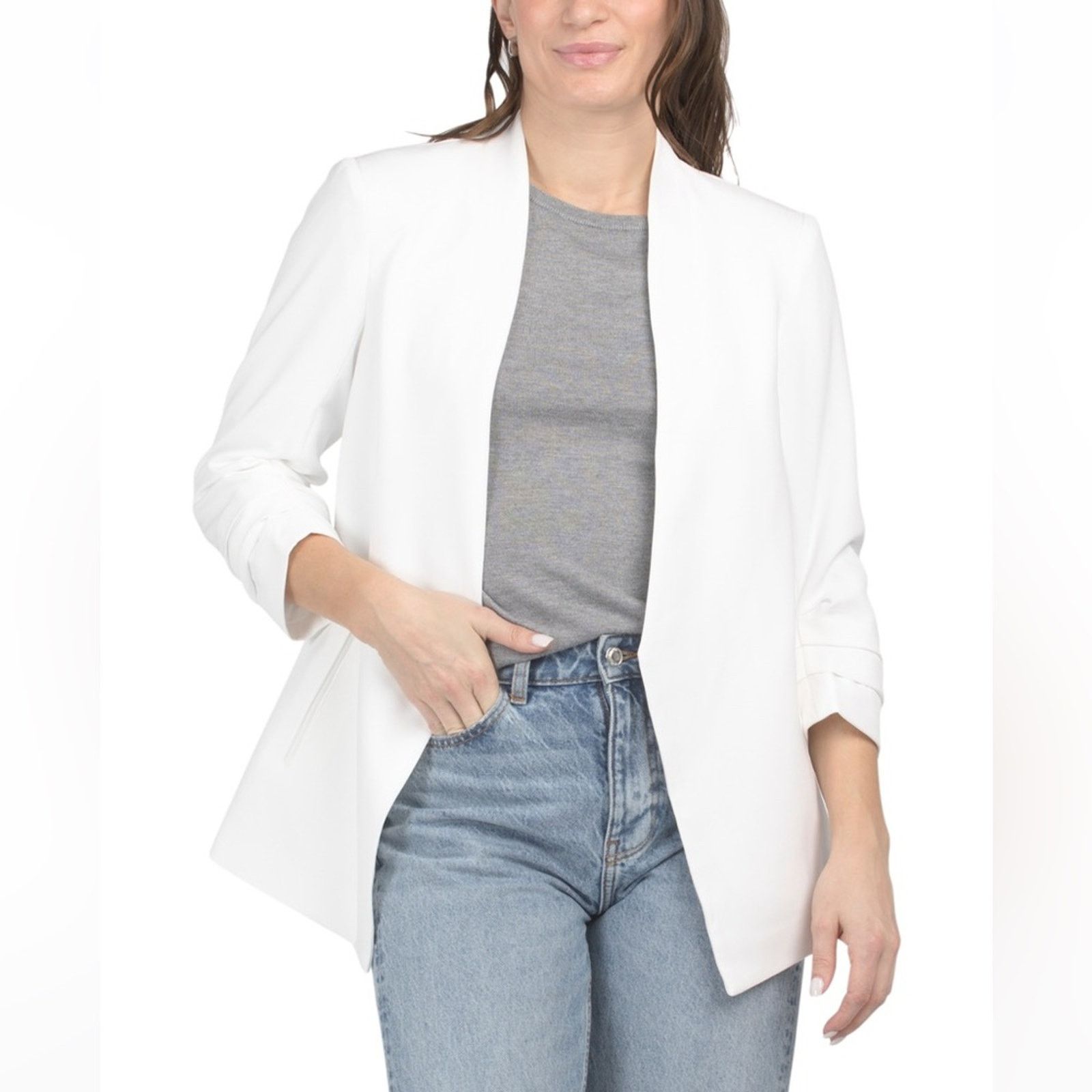 Rachel Zoe RACHEL ZOESolid Boucle Knit Ruched Sleeve Blazer Size L / US 10 / IT 46 - 1 Thumbnail