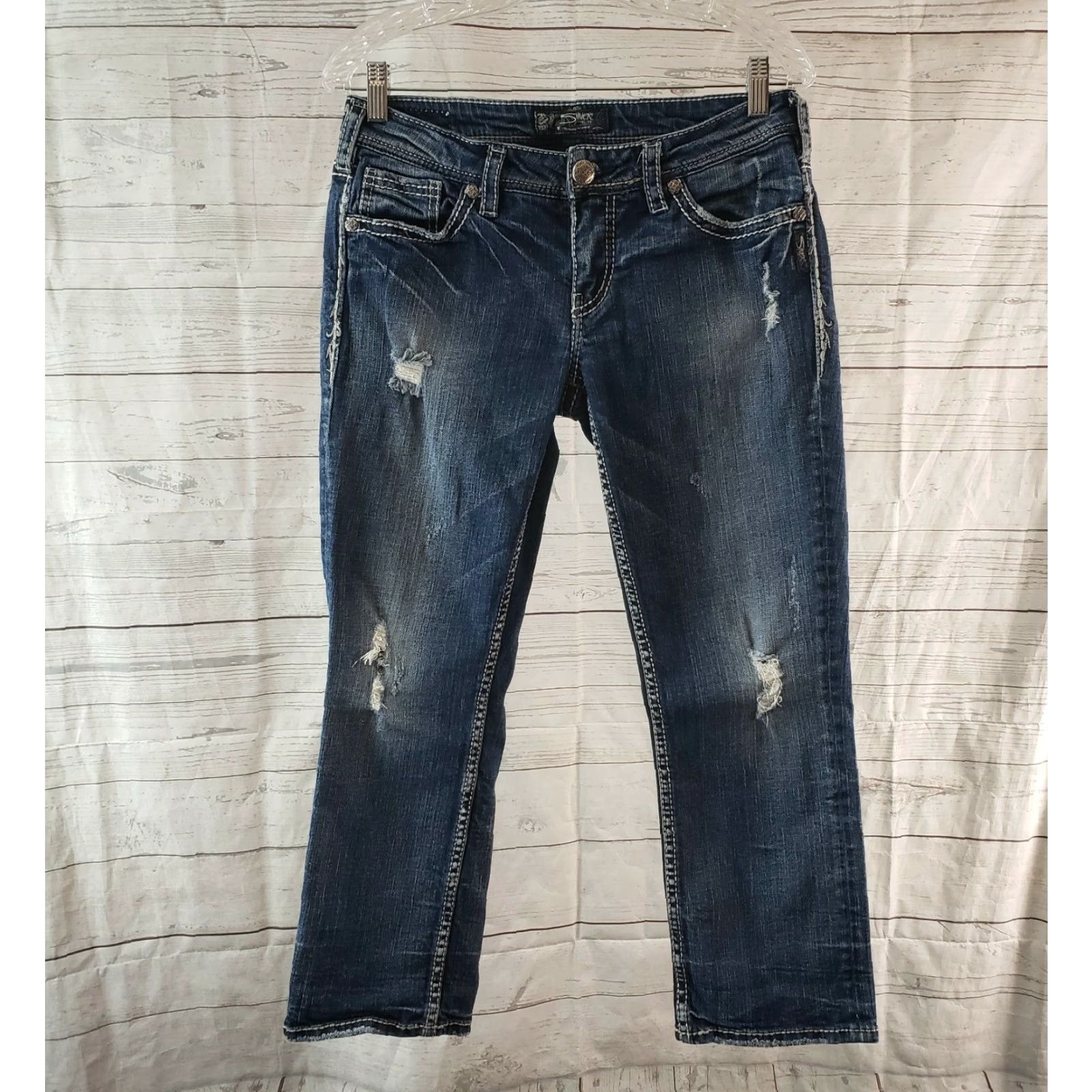 Silver Jeans Co. Silver Jeans Capri Jeans Womens 29 Blue Distressed Mid Aiko Capri Denim Cotton Blend Jeans Womens Girls Mens Size 29" - 2 Thumbnail