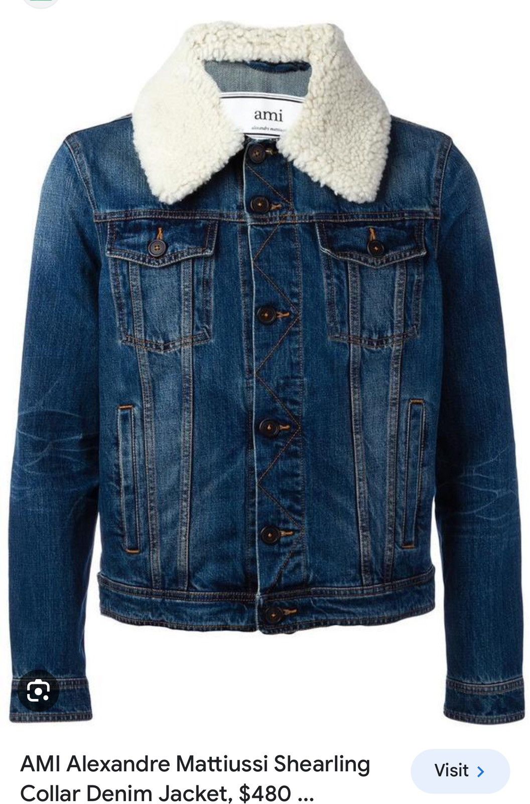image of Limited Edition Ami Shearling Denim Jacket in Blue, Men's (Size Medium)