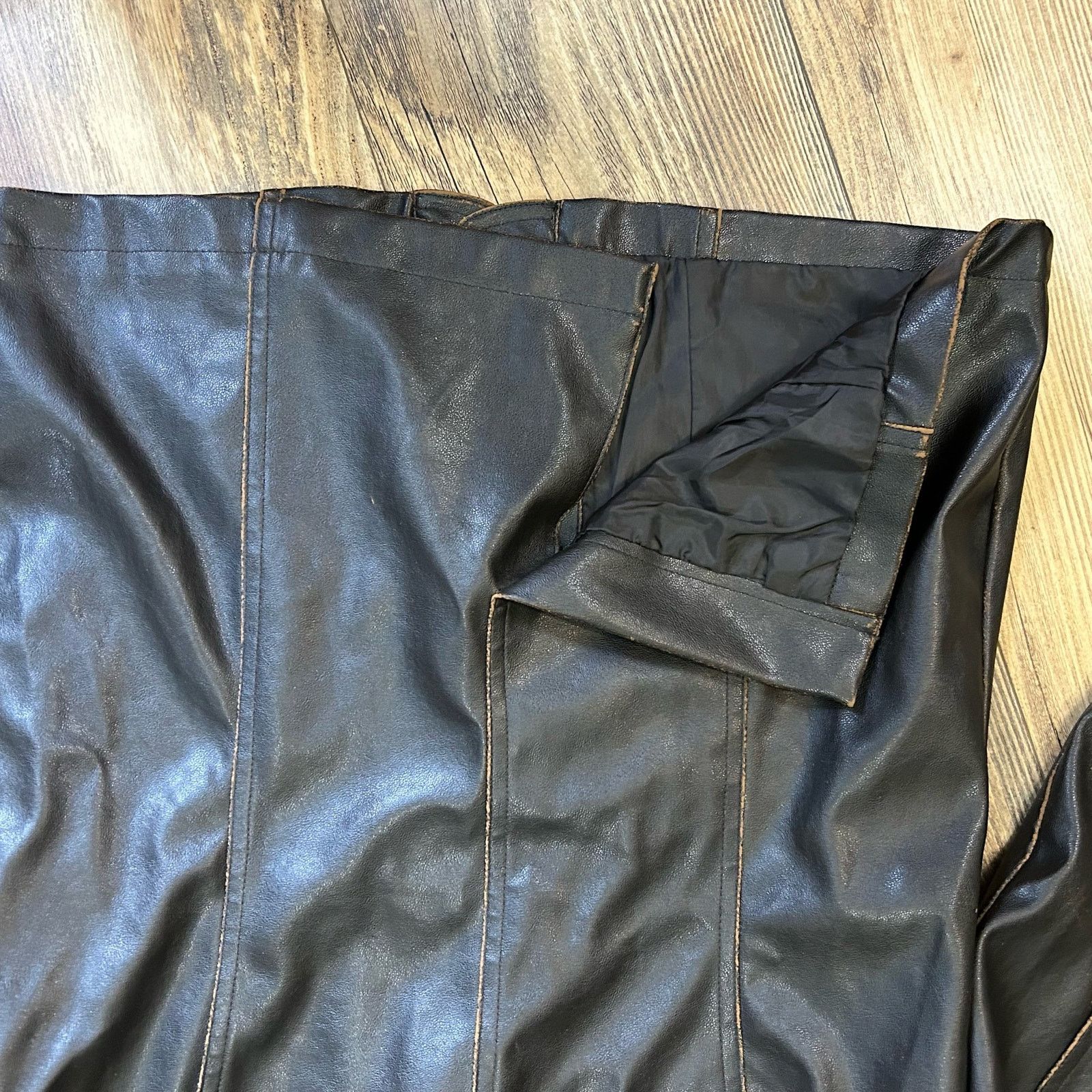 Vintage Y2K 90s Faux Leather Brown Pleather Jacket Lace Distressed Size M / US 6-8 / IT 42-44 - 8 Thumbnail