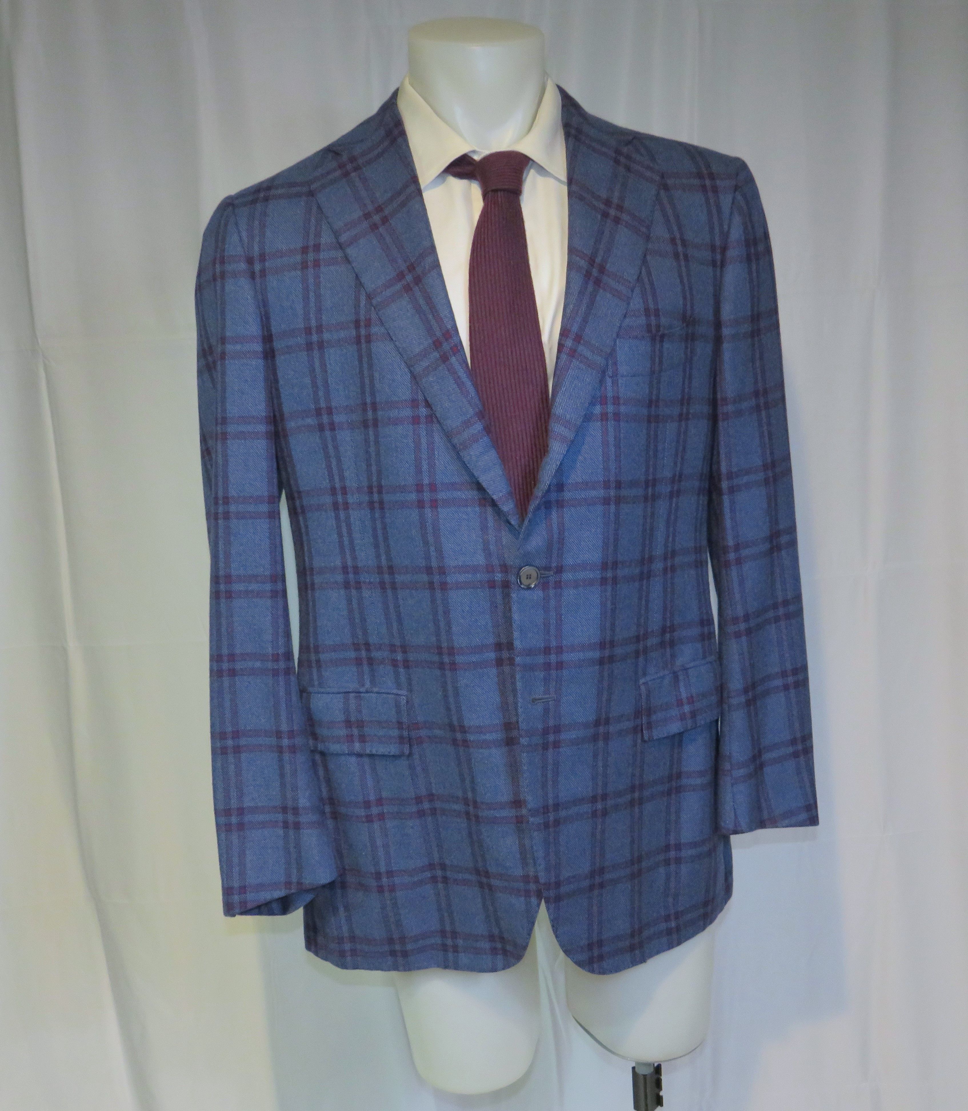 Cesare Attolini × Tincati Blue Plaid 100% Cashmere Sport Coat 42R Size 42R - 7 Thumbnail