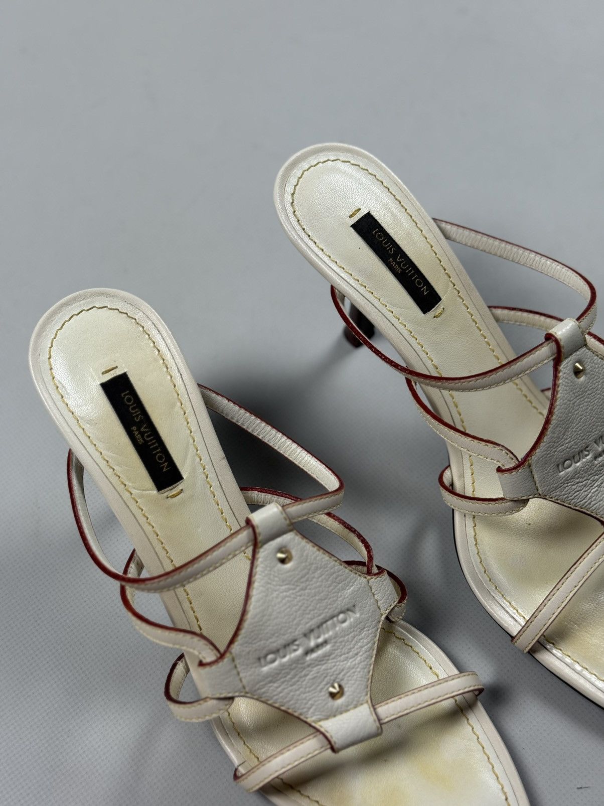 Louis Vuitton Louis Vuitton Cream Leather VTG Ankle Strap Heels Sandals Size US 8 / IT 38 - 2 Thumbnail