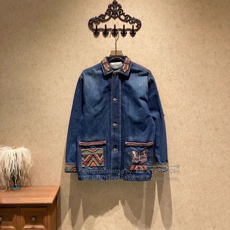 Valentino Valentino Dark blue heavy beaded denim jacket Size S / US 4 / IT 40 - 1 Thumbnail