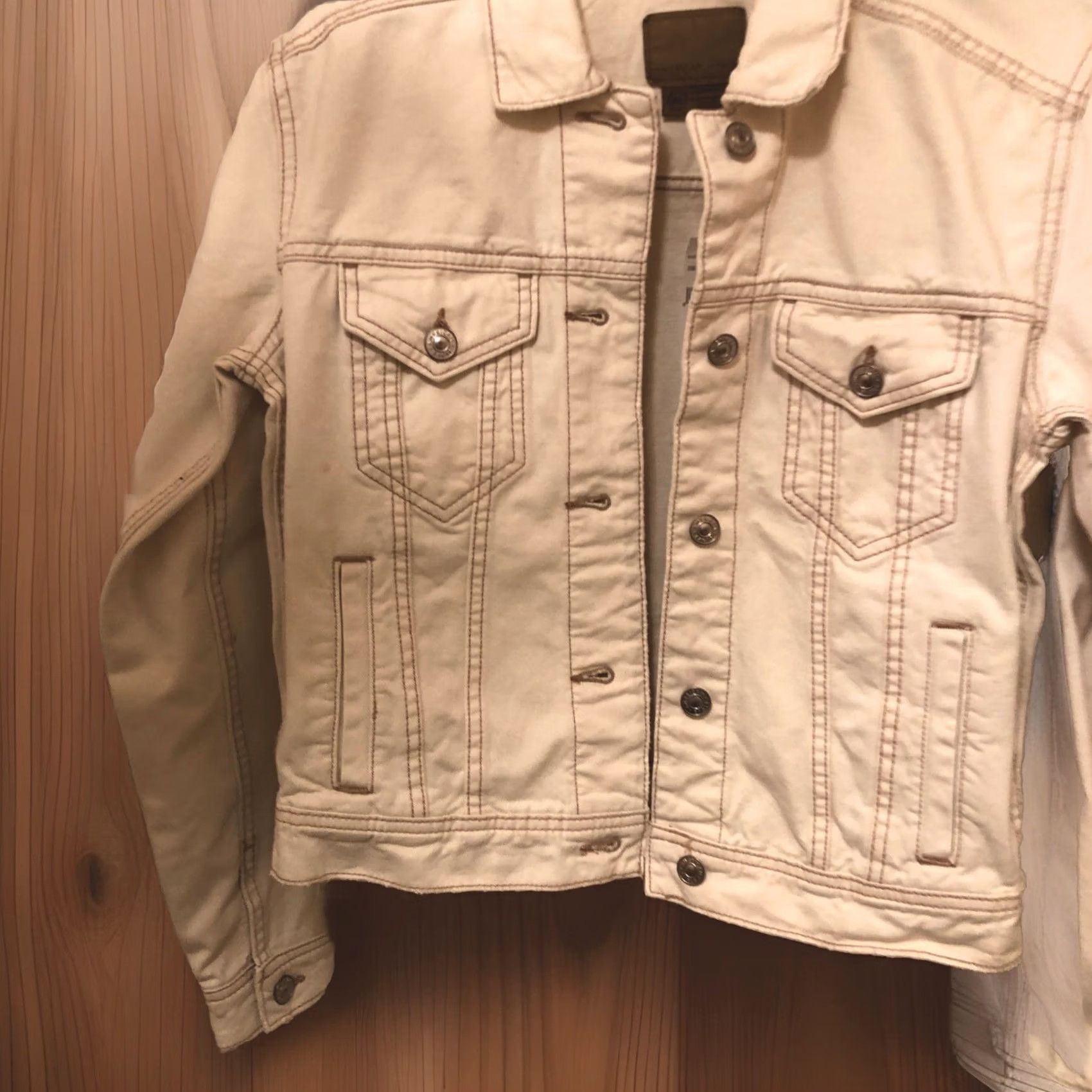 American Eagle Outfitters VINTAGE? No — American Eagle Outfitters Boyfriend Denim Jean Jacket XS Cream Women Jacket Size 26" / US 2 / IT 38 - 2 Thumbnail