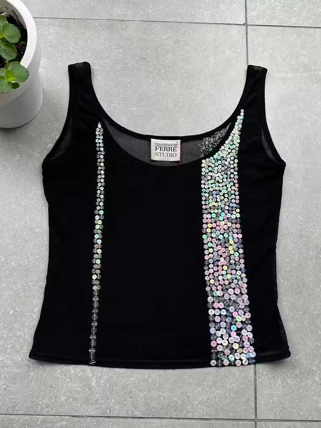 image of Gianfranco Ferre Studio Vintage Mesh Tank Top in Black, Women's (Size Small)