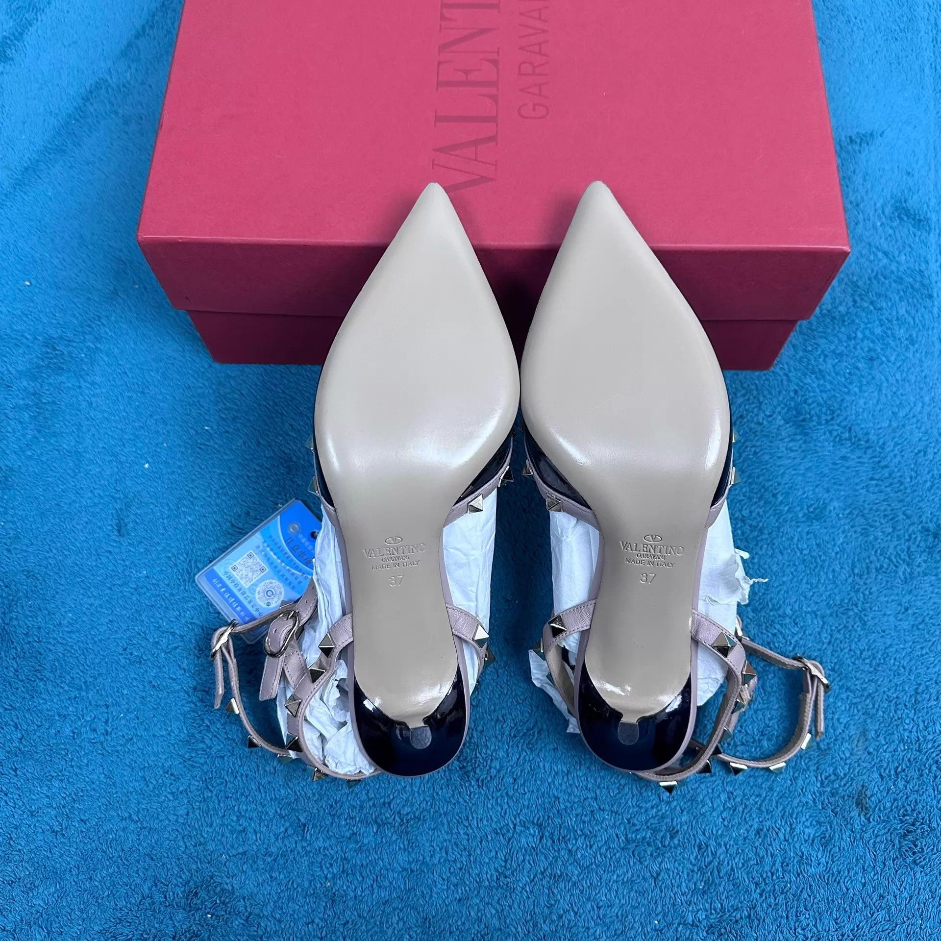 Valentino Valentino Rockstud Patent Pointed Triple Stud Heels Black Size US 6.5 / IT 36.5 - 5 Thumbnail