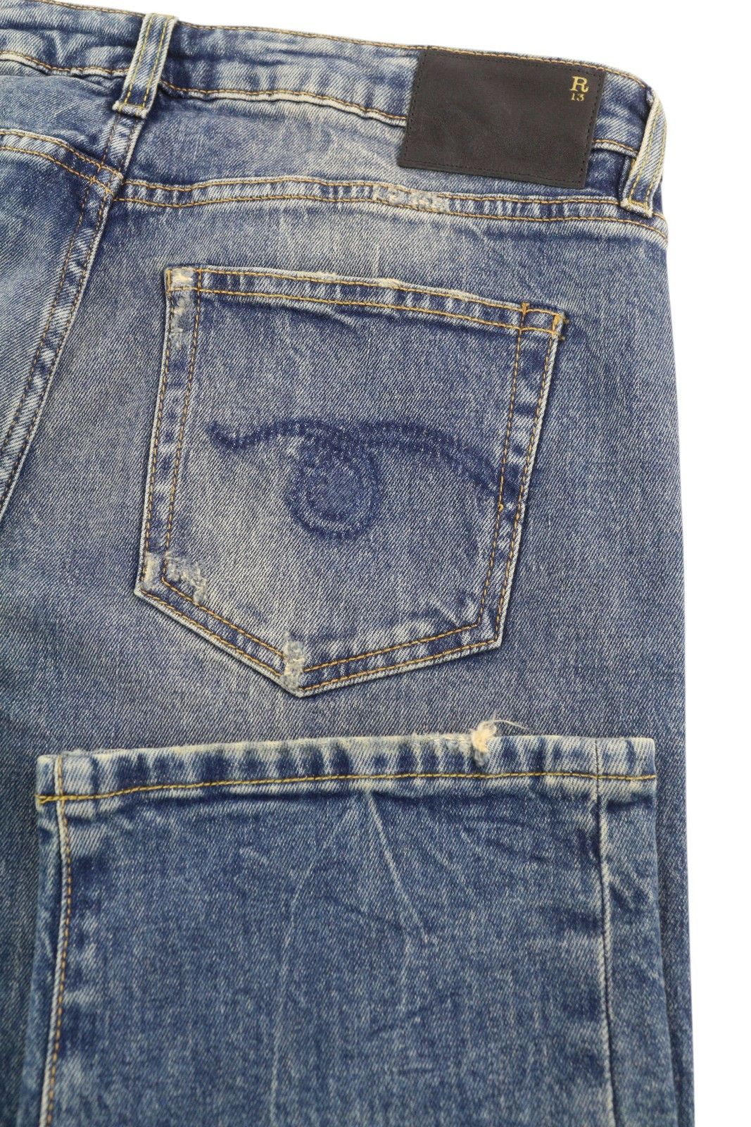 R13 BOY STRAIGHT 28 Cropped Washed Kelly Stretch 84489 Size 28" / US 6 / IT 42 - 6 Thumbnail