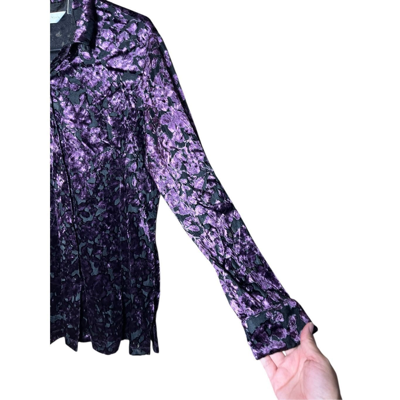 Other Vintage Preston & York Semi Sheer Purple Velvet Long Sleeve Size L / US 10 / IT 46 - 4 Thumbnail