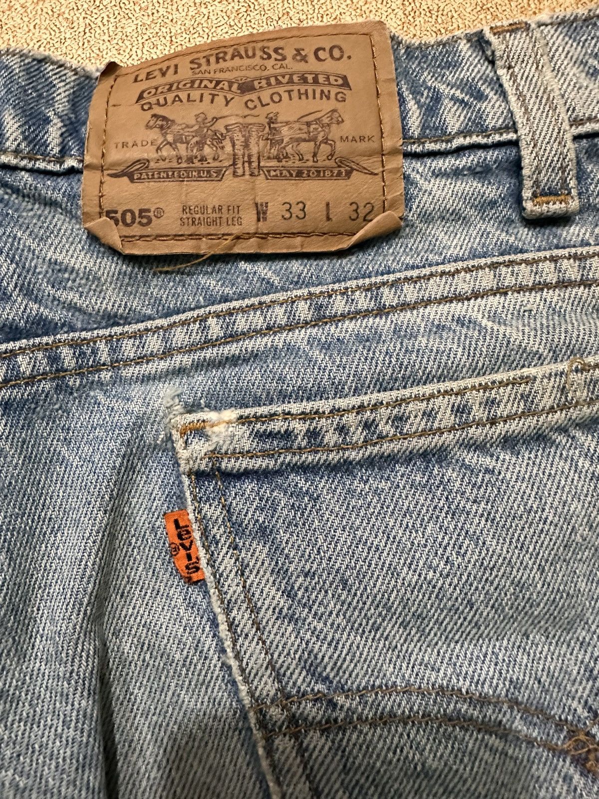 Levi's × Vintage Vintage Levis 505 Jeans Orange Tab Distress Denim Size US 32 / EU 48 - 6 Thumbnail