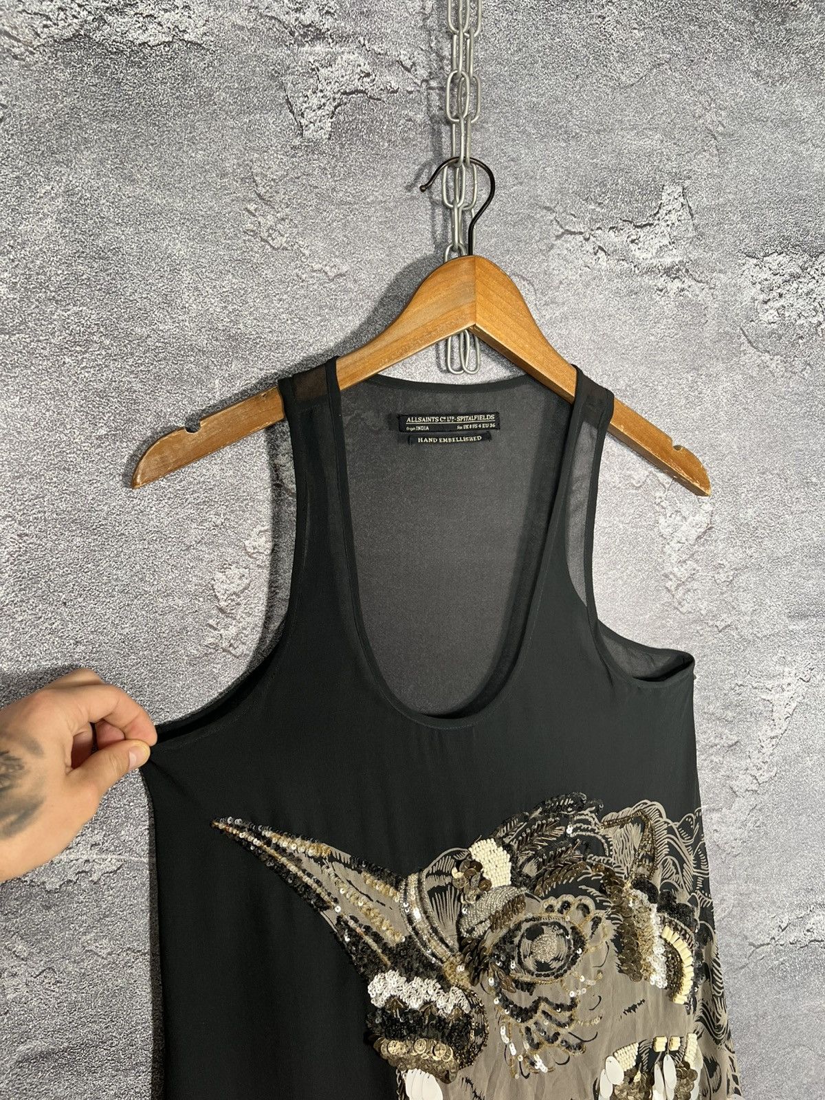 Allsaints AllSaints Silk Mesh Mini Dress With Sequin Bird Size S / US 4 / IT 40 - 7 Thumbnail