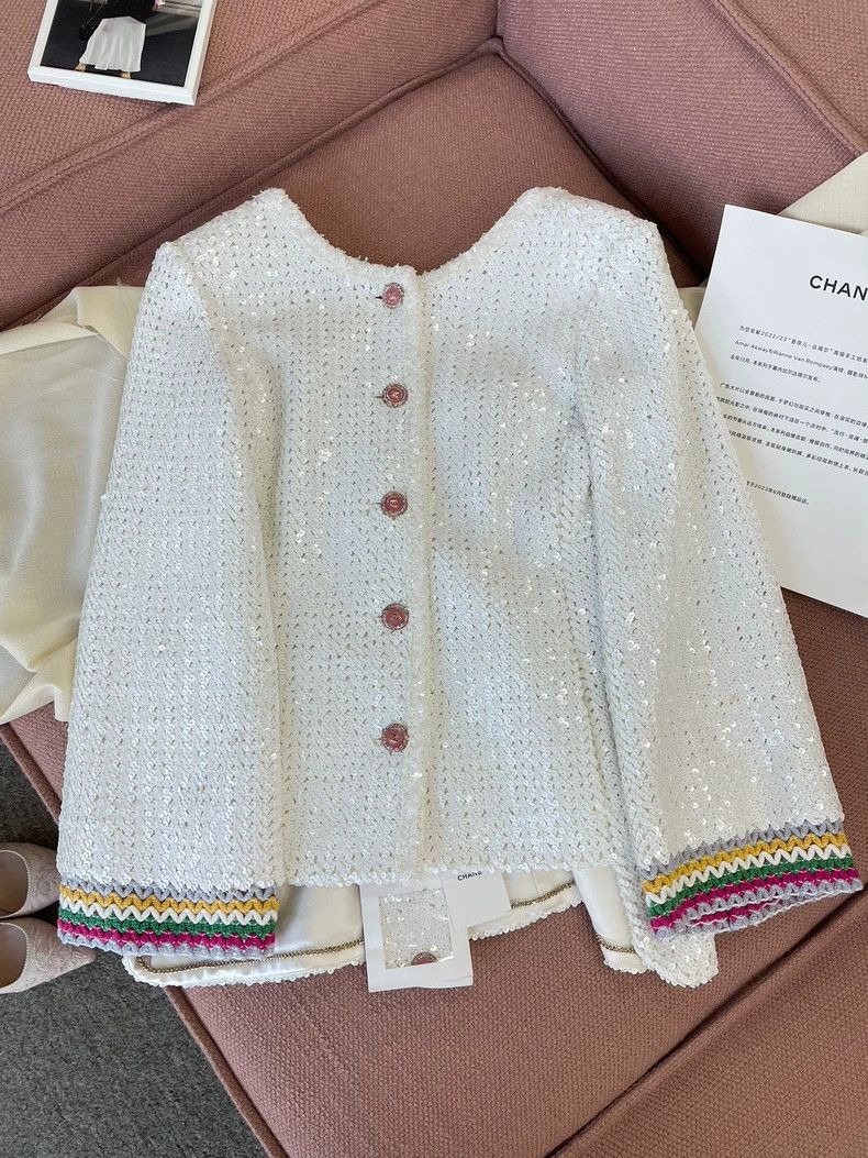 Chanel Chanel 22S white sequin color sleeve heavy industry jacket Size XXS / US 00 / IT 34 - 1 Thumbnail