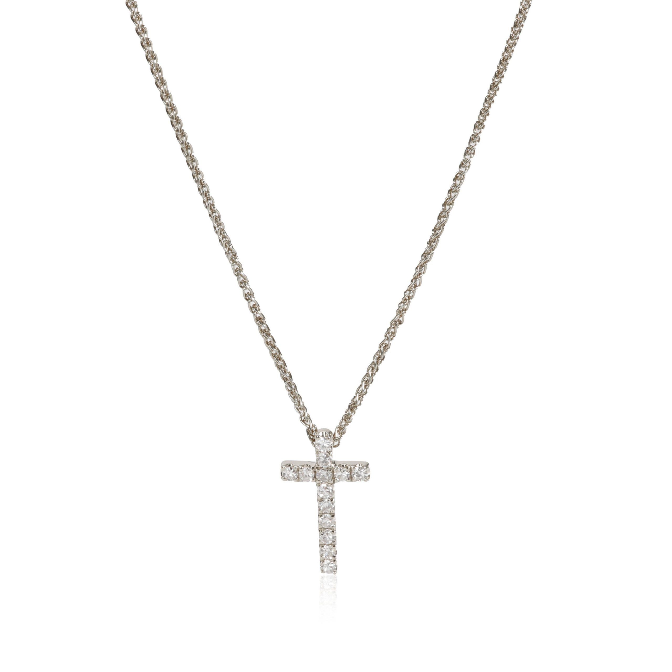 image of Tiffany Co Diamond Cross Pendant Necklace 14K White Gold 0.10 Ctw, Women's