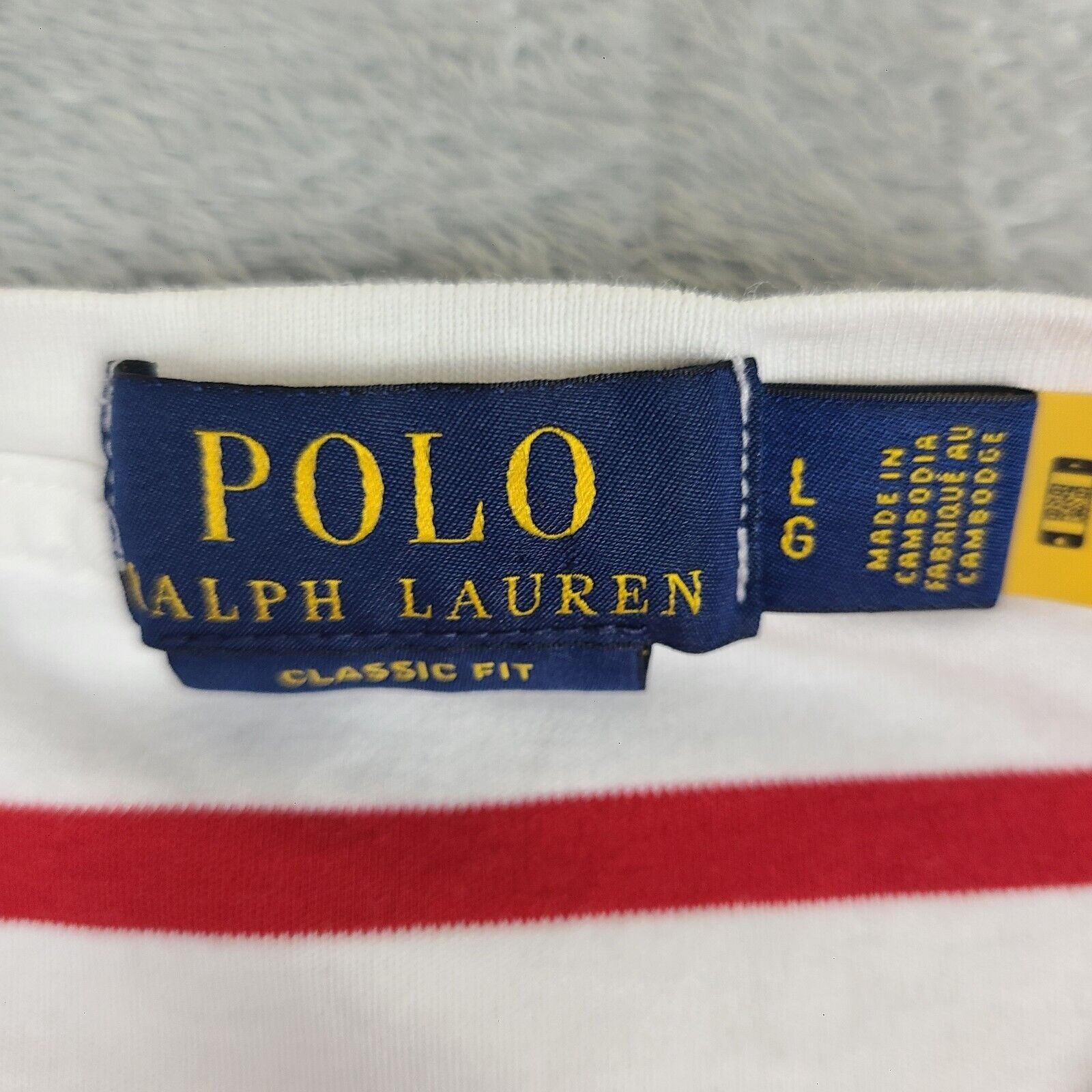 Polo Ralph Lauren Polo Ralph Lauren Men's White/Red Stipe Custom Fit Crew-Neck Size US L / EU 52-54 / 3 - 4 Thumbnail