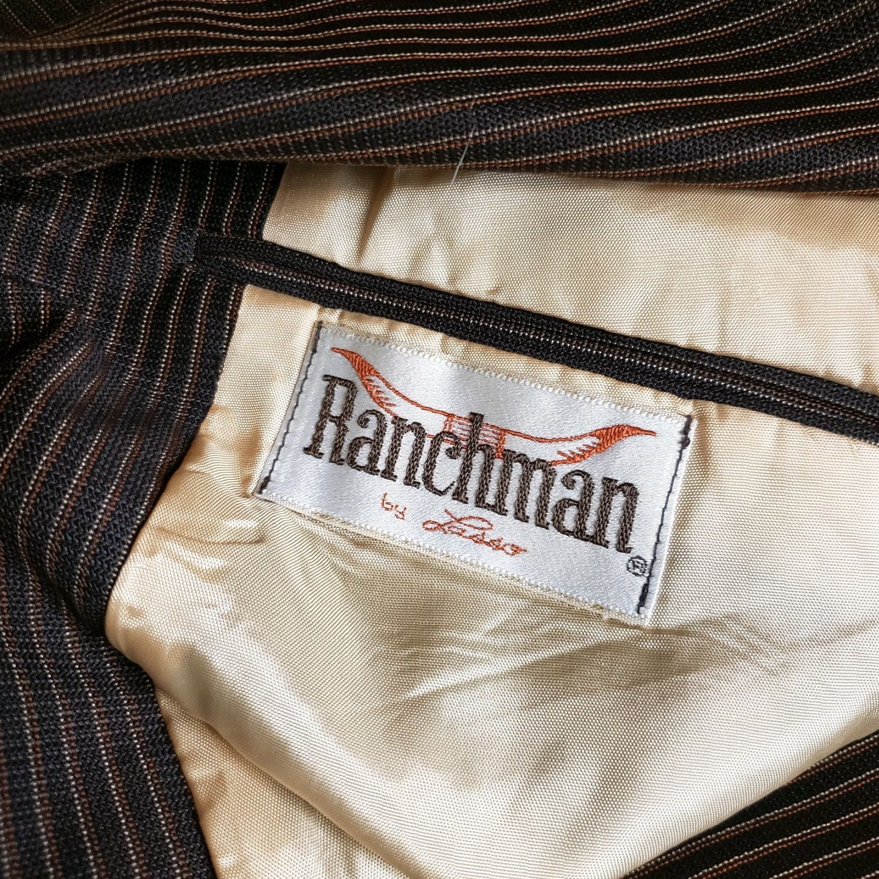 Vintage Ranchman Lasso Vintage Western Rockabilly Suit Jacket 46L Striped Men Regular Brown Long Jacket Mens 46L Vintage Western Suit Coat Size 46R - 6 Thumbnail