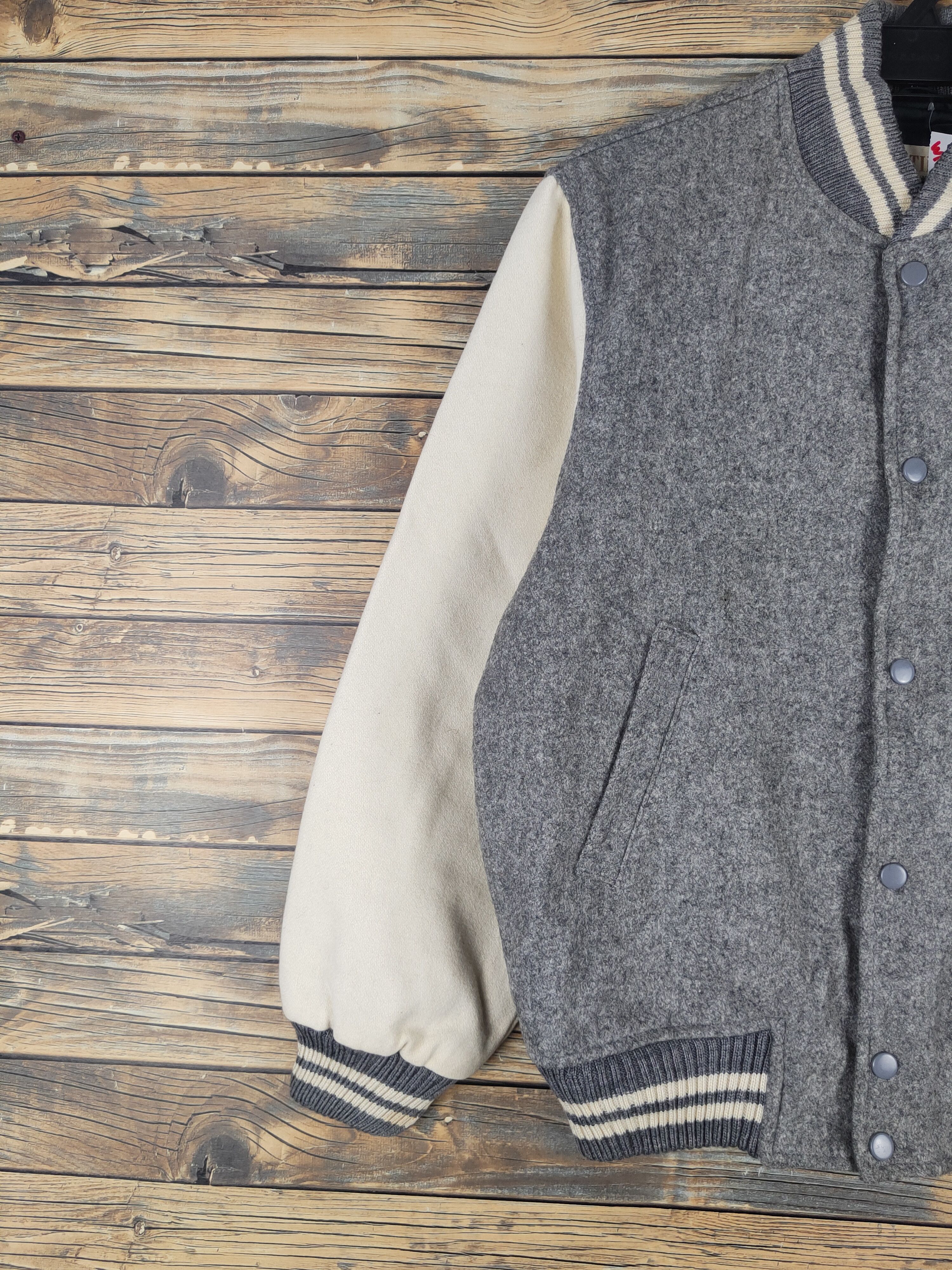 Japanese Brand Patina Gray Cream Varsity Jackets #W1074 Size US L / EU 52-54 / 3 - 3 Thumbnail