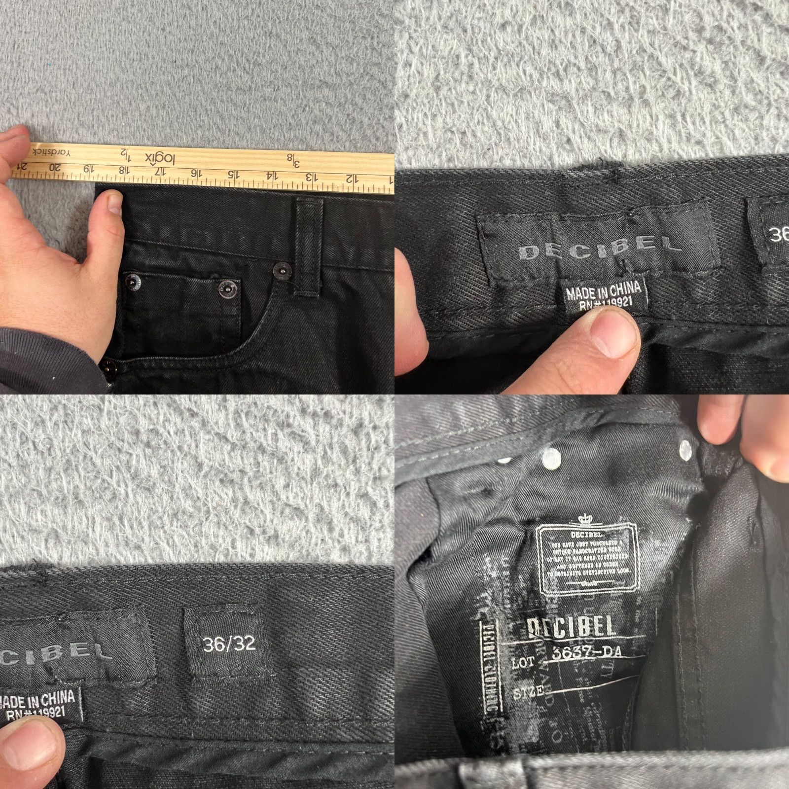 Denime VINTAGE Decibel Jeans Men's 36X32 Denim Straight Fit Black Distressed Biker Style Jeans Size US 36 / EU 52 - 8 Thumbnail