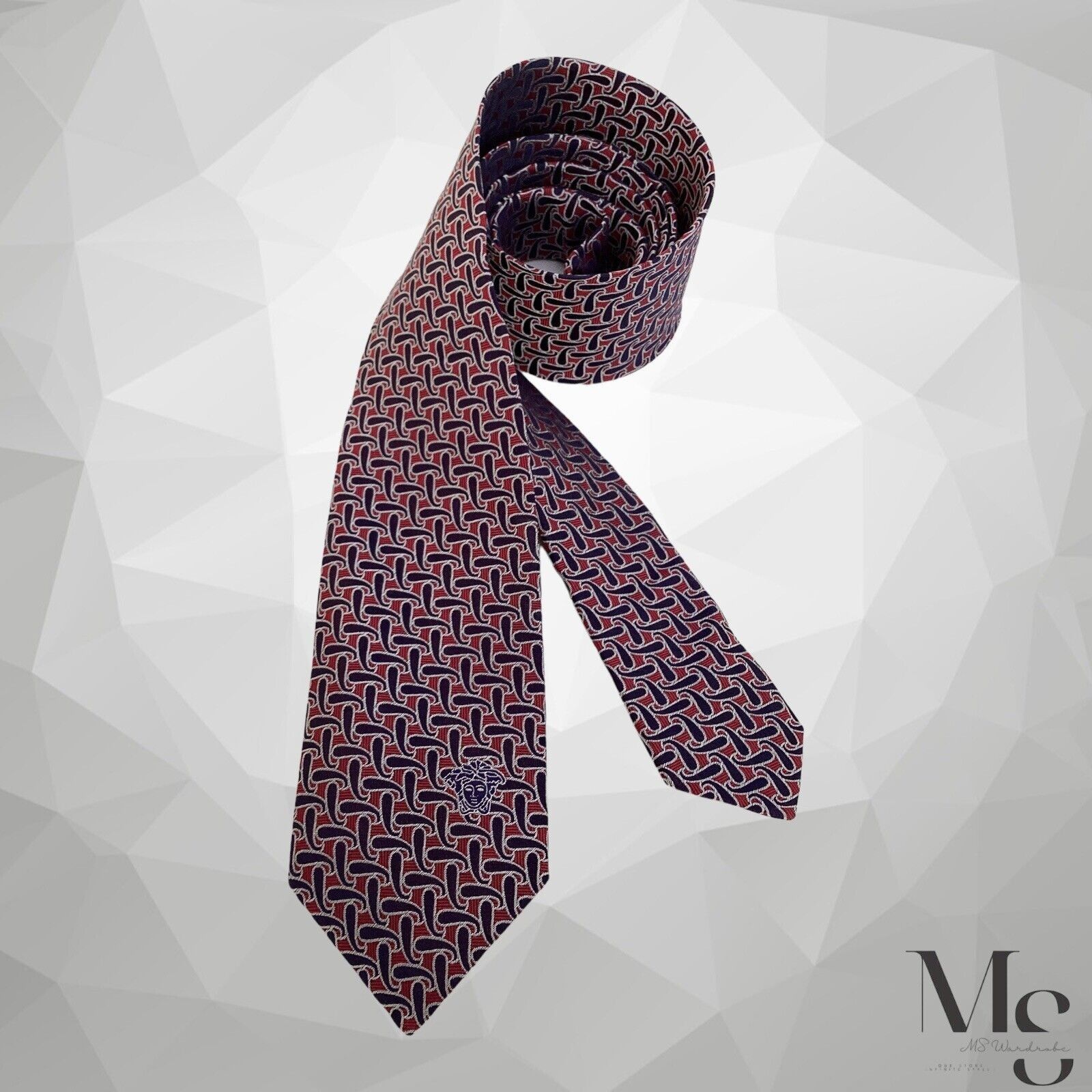VERSACE Current Burgundy Navy Paisley Medusa Made In Italy S