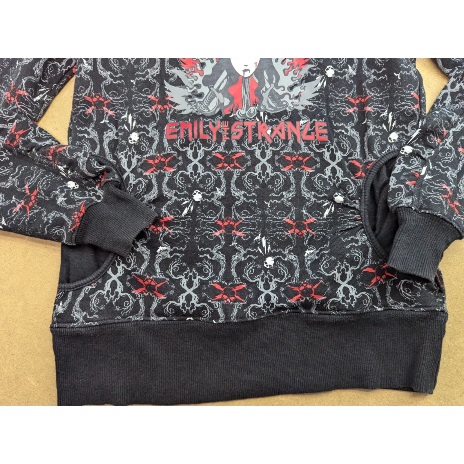 Vintage VINTAGE Emily The Strange Gothic Hoody Womens Small AOP Sweatshirt Size S / US 4 / IT 40 - 4 Thumbnail