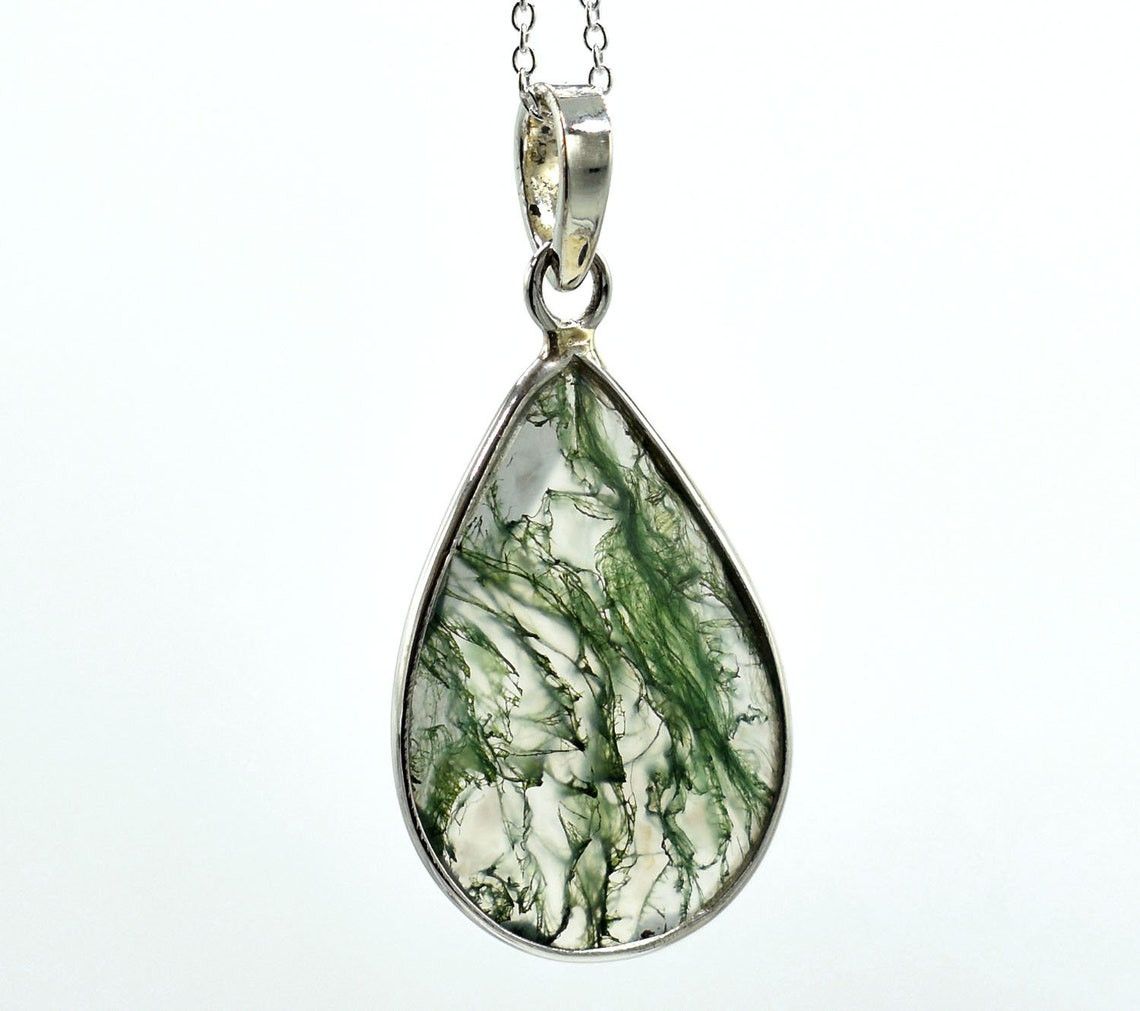 Handmade Pear Moss Agate Pendant: Bezel Set, 925 Silver Necklace Size ONE SIZE - 2 Thumbnail